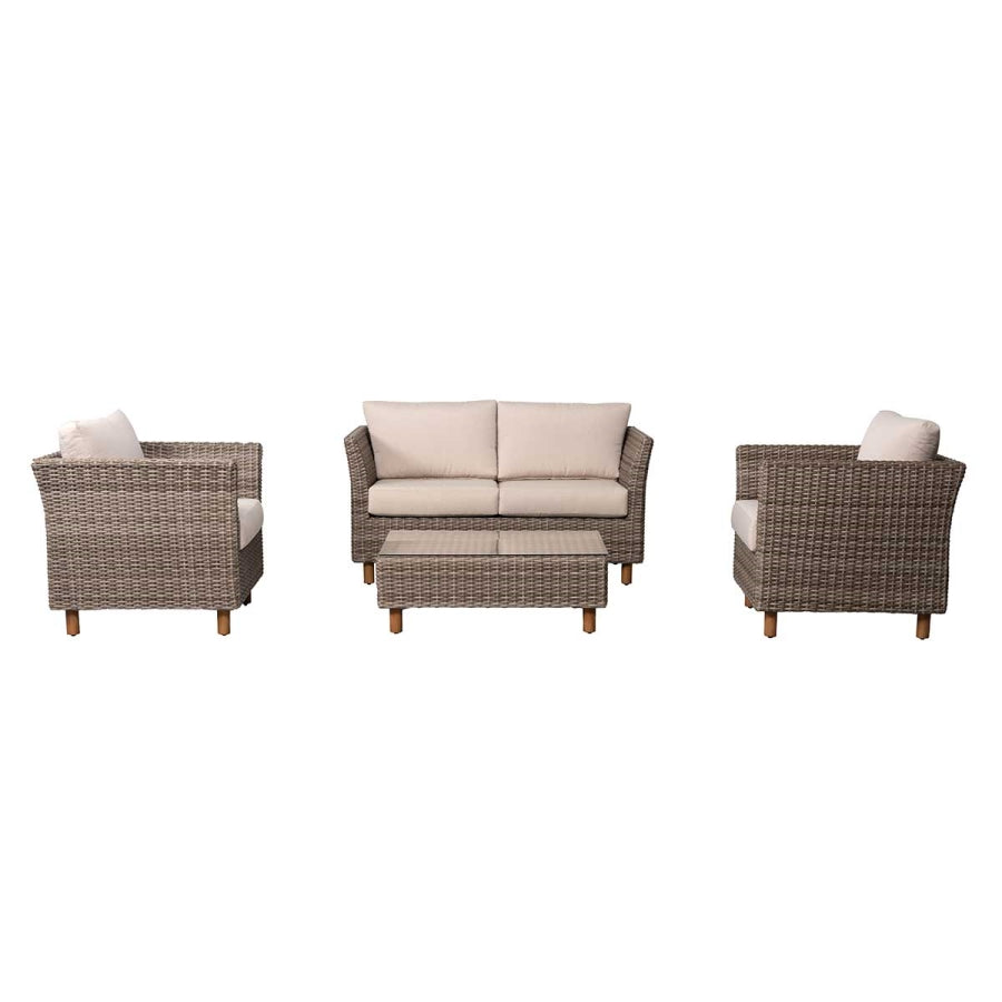 Orlando 4-Piece Wicker Patio Set with Sunbrella Cushions & Glass-Top Table