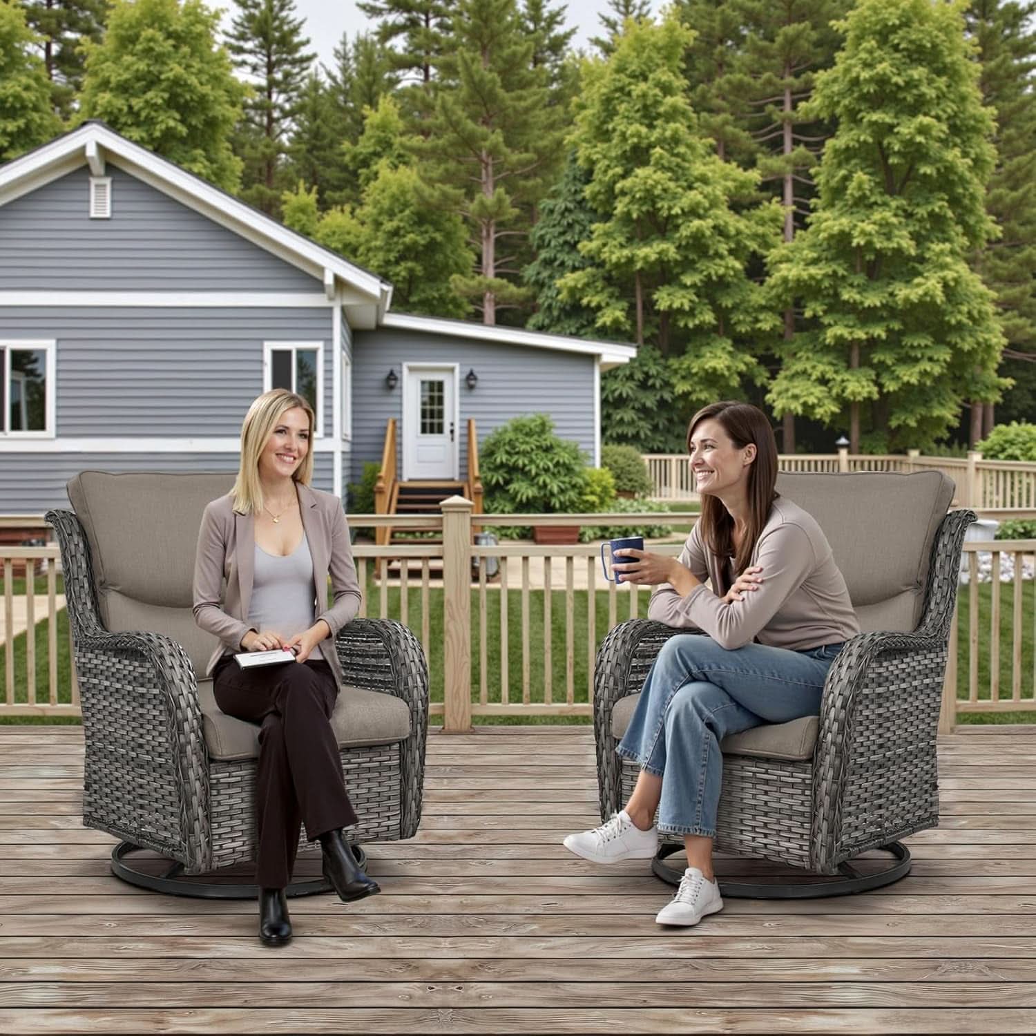 7-Piece Outdoor Patio Conversation Set with Swivel Rocker Chairs & Ottomans