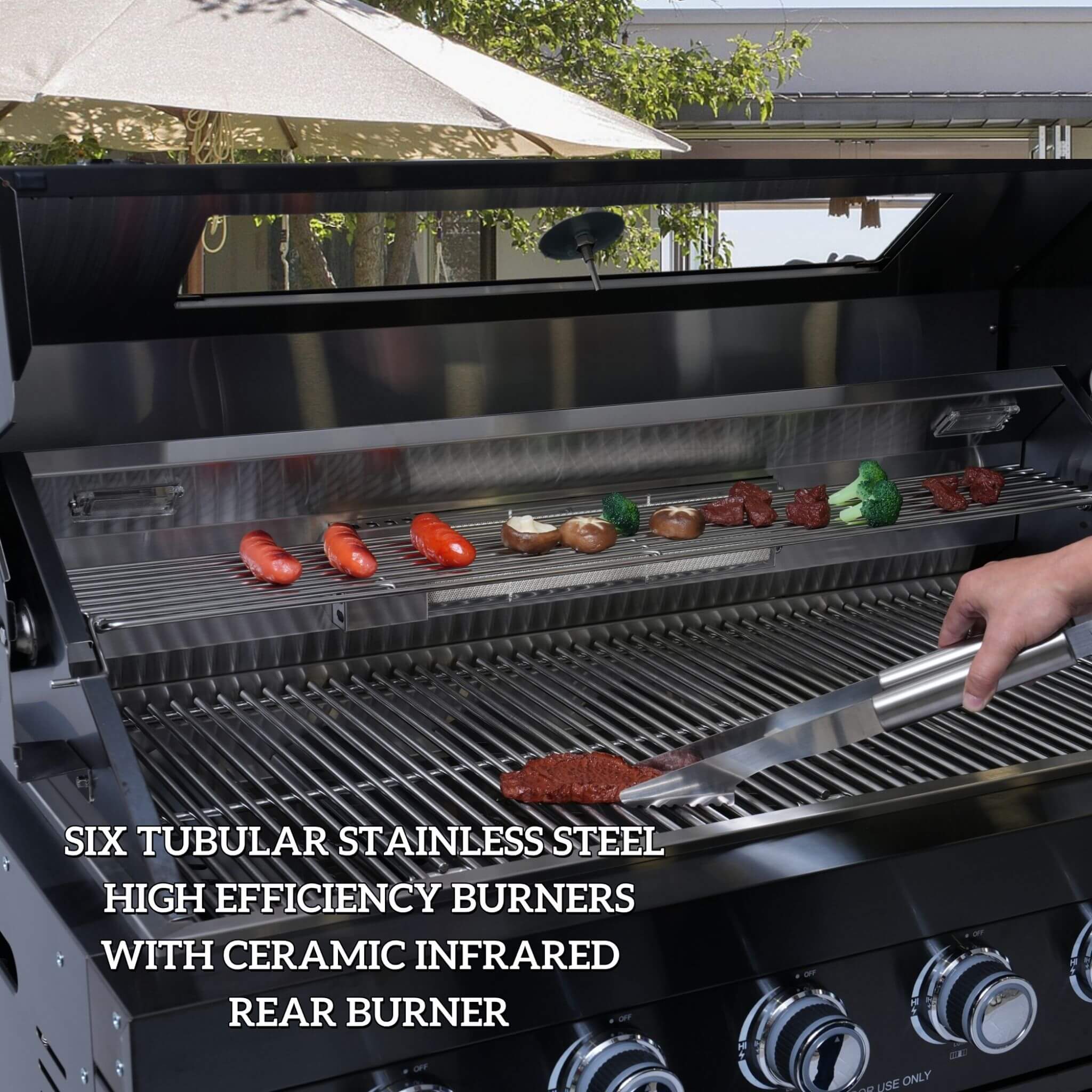 Castelle Flame 43 inch 6-Burner Outdoor Kitchen Island Grill with Sink & Wine Cooler – 85,000 BTU Stainless Steel