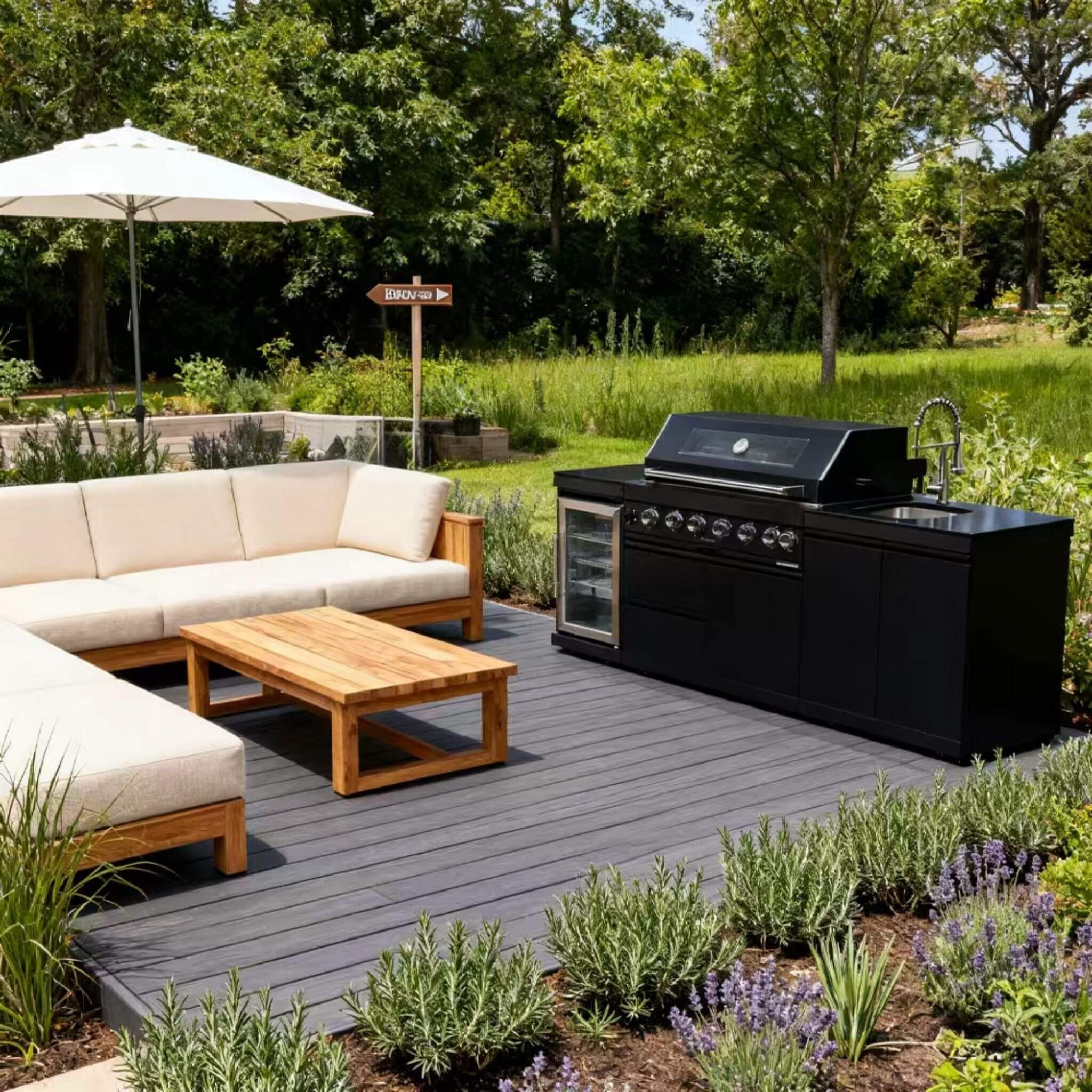 Castelle Flame 43 inch 6-Burner Outdoor Kitchen Island Grill with Sink & Wine Cooler – 85,000 BTU Stainless Steel