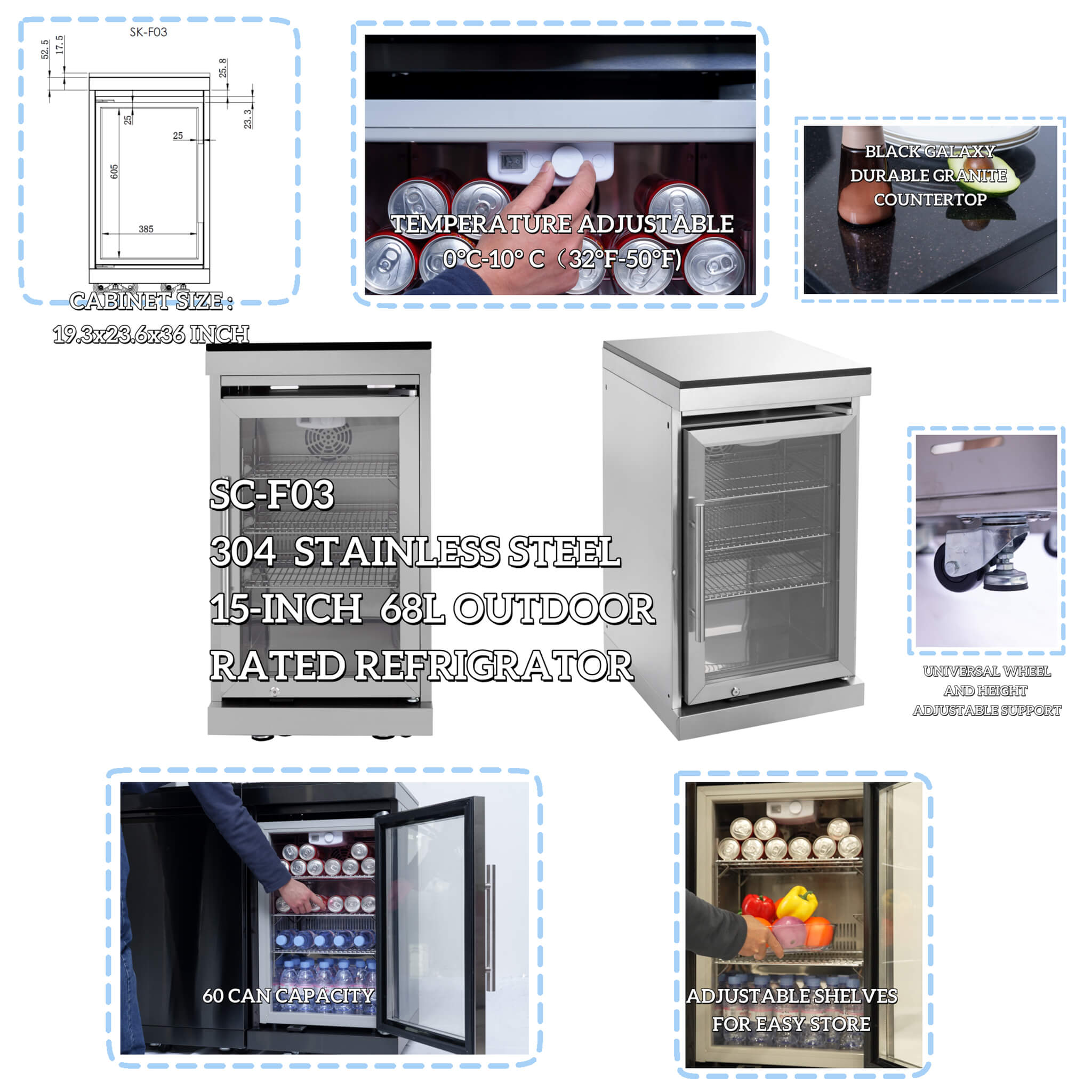Castelle Flame 44 inch 6-Burner Outdoor Kitchen Island Grill with Stainless Steel Construction & Built-In Wine Cooler