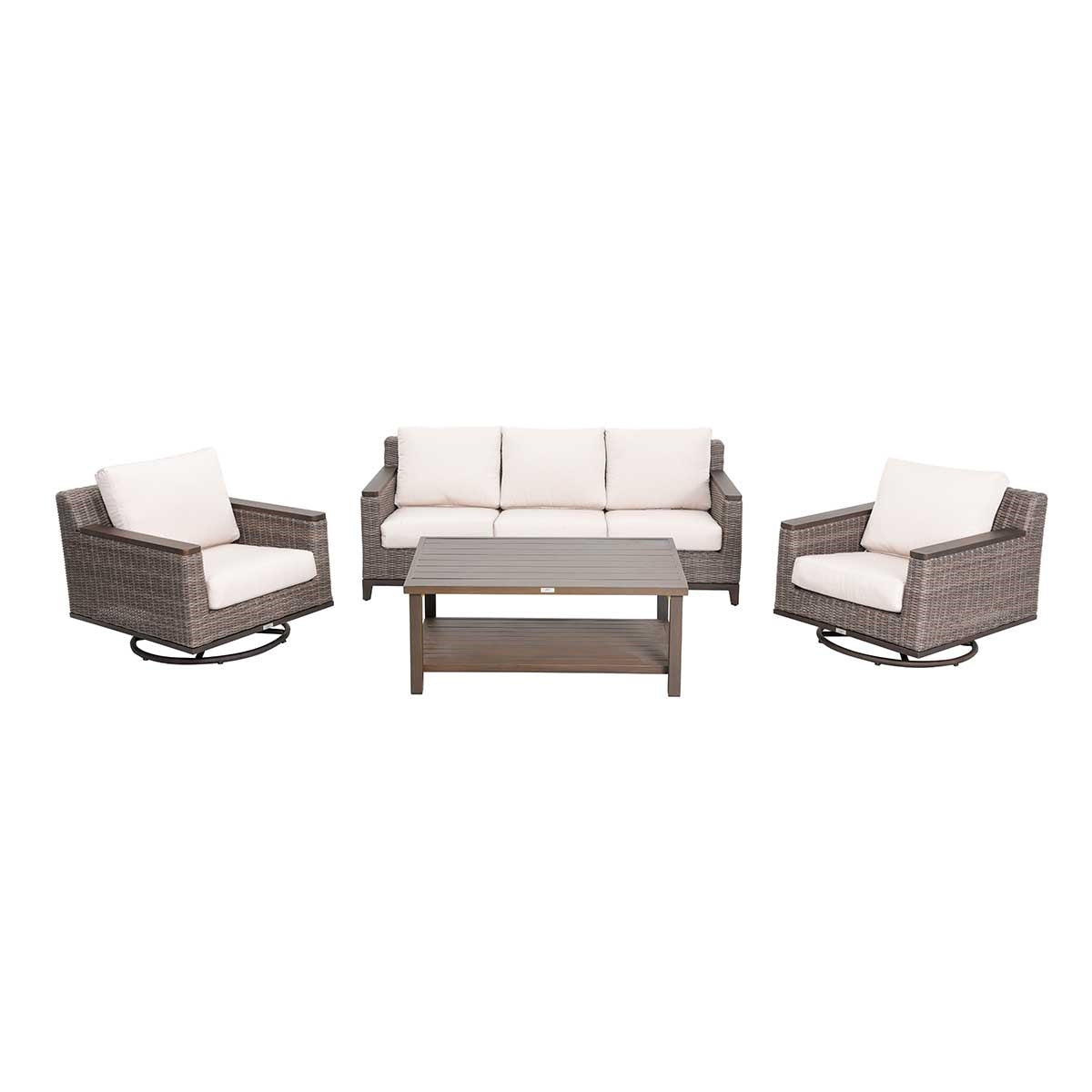 Beaufort 4-Piece Wicker Patio Set with Swivel Rocking Chairs, Sunbrella Cushions & Coffee Table