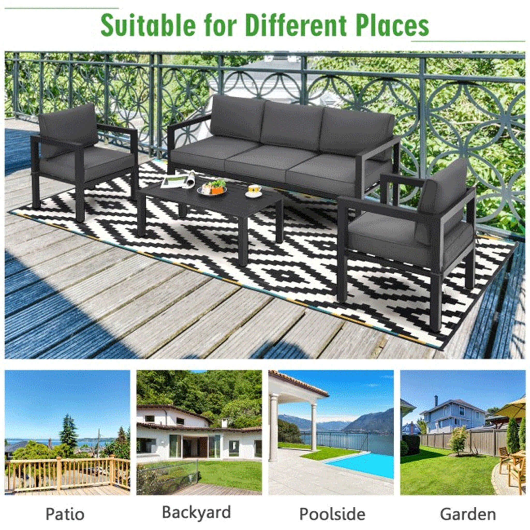 Alora 4-Piece Aluminum Outdoor Seating Set – Modern Modular Patio Lounge Set