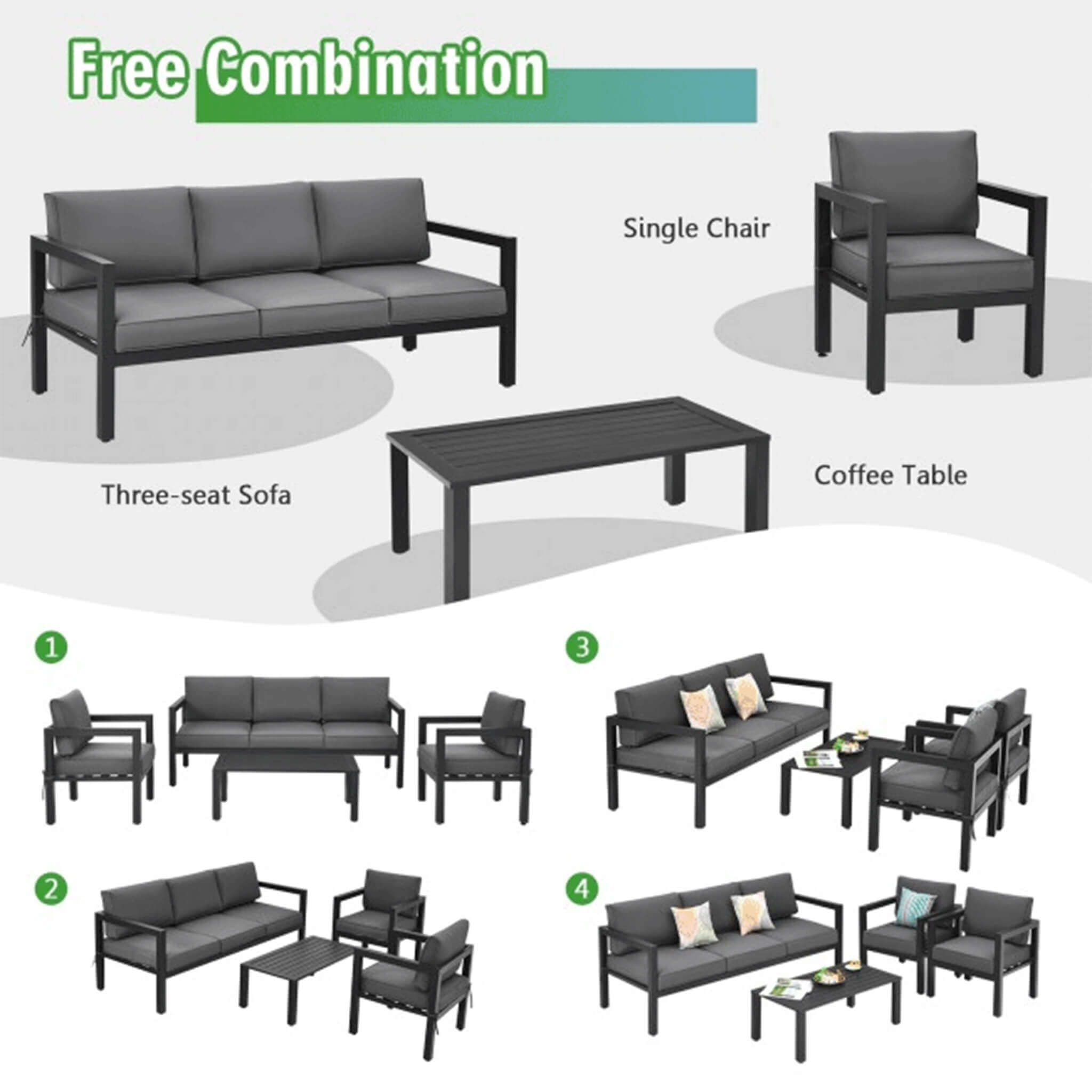 Alora 4-Piece Aluminum Outdoor Seating Set – Modern Modular Patio Lounge Set