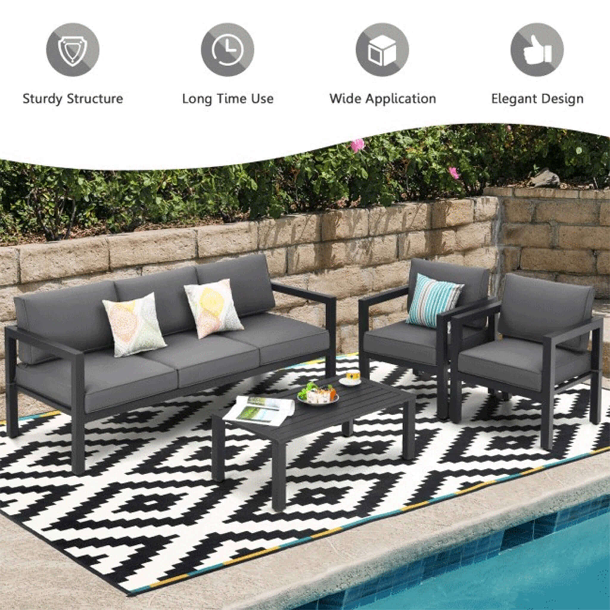 Alora 4-Piece Aluminum Outdoor Seating Set – Modern Modular Patio Lounge Set