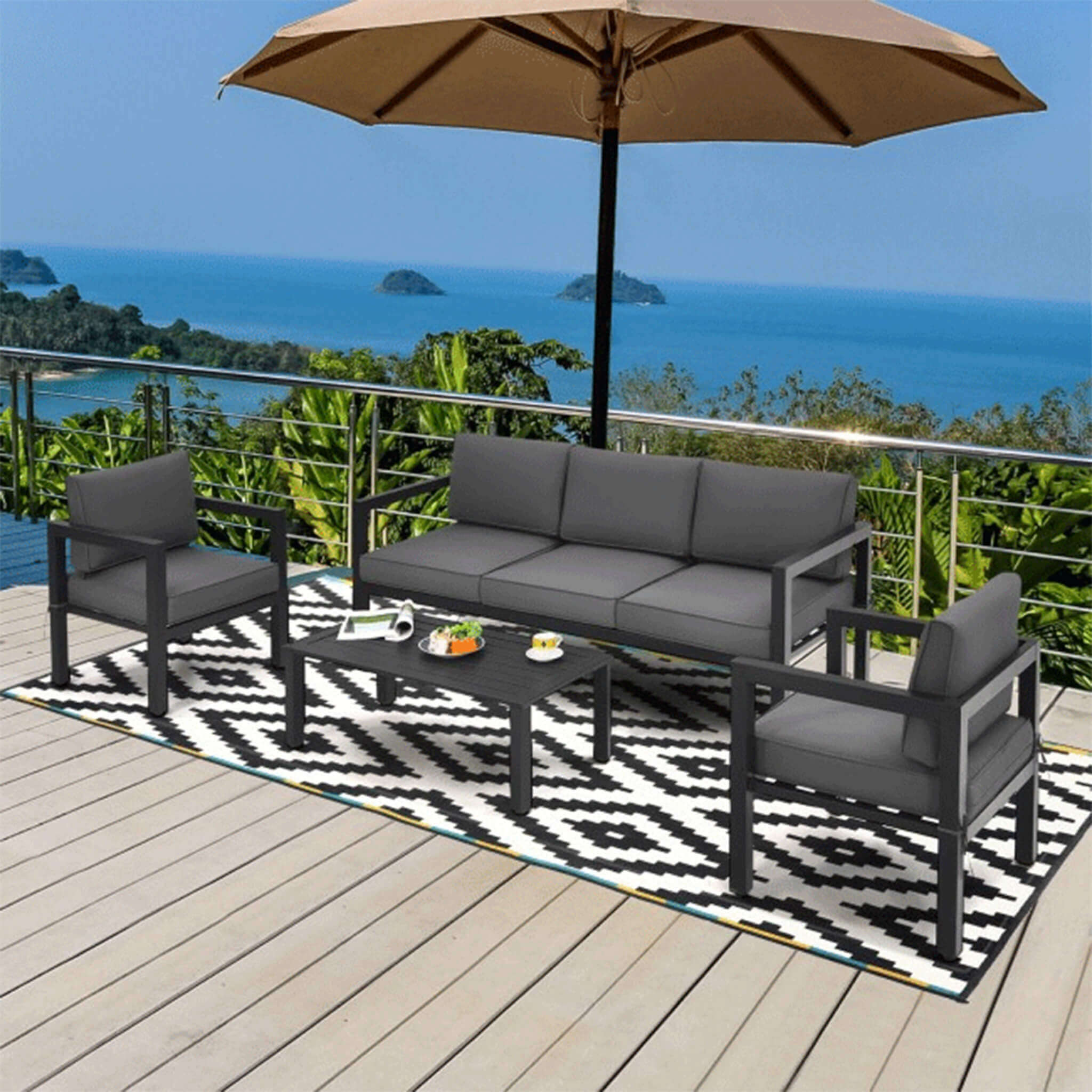 Alora 4-Piece Aluminum Outdoor Seating Set – Modern Modular Patio Lounge Set