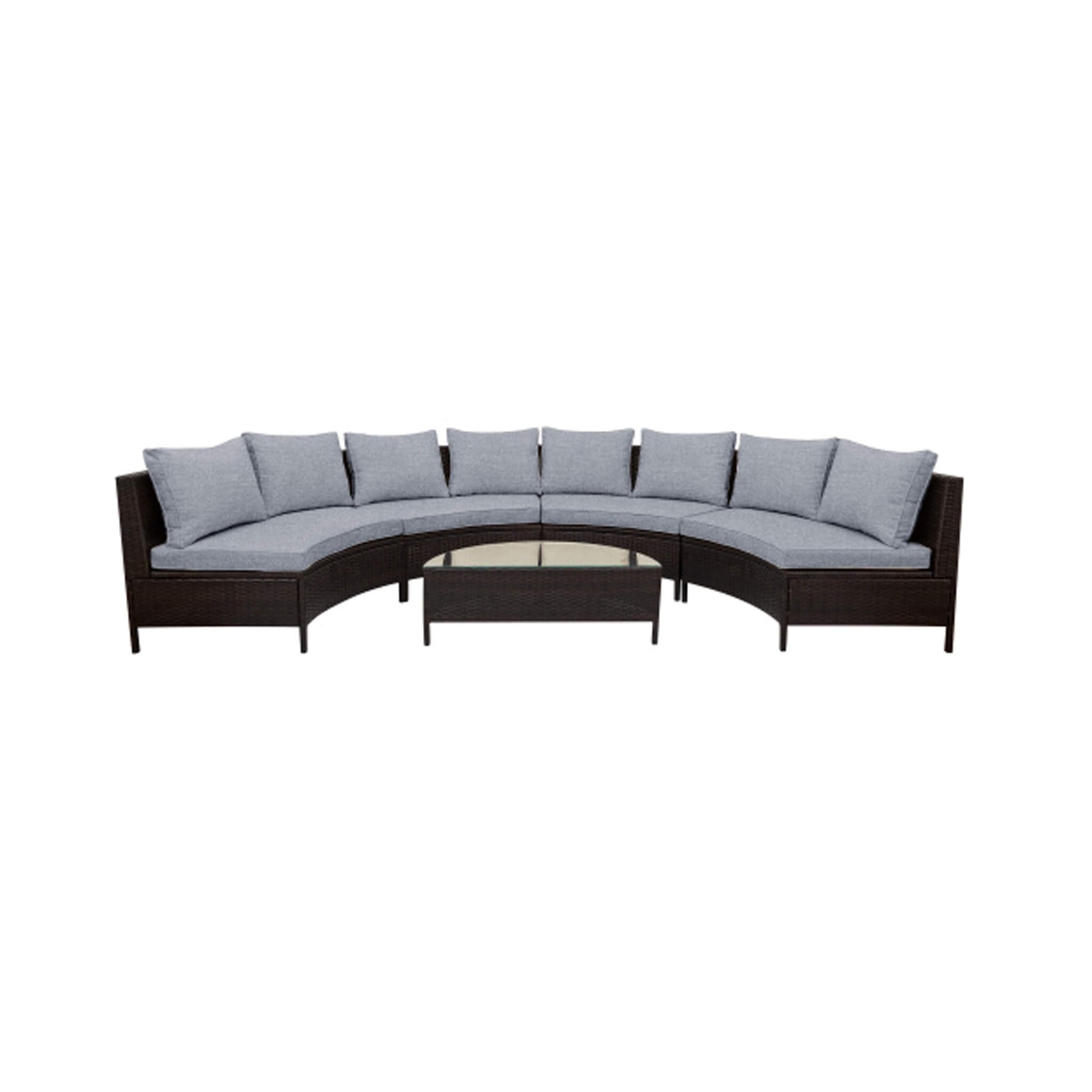 Alora 5-Piece Half-Moon Rattan Wicker Outdoor Sectional Sofa Set with Glass Table