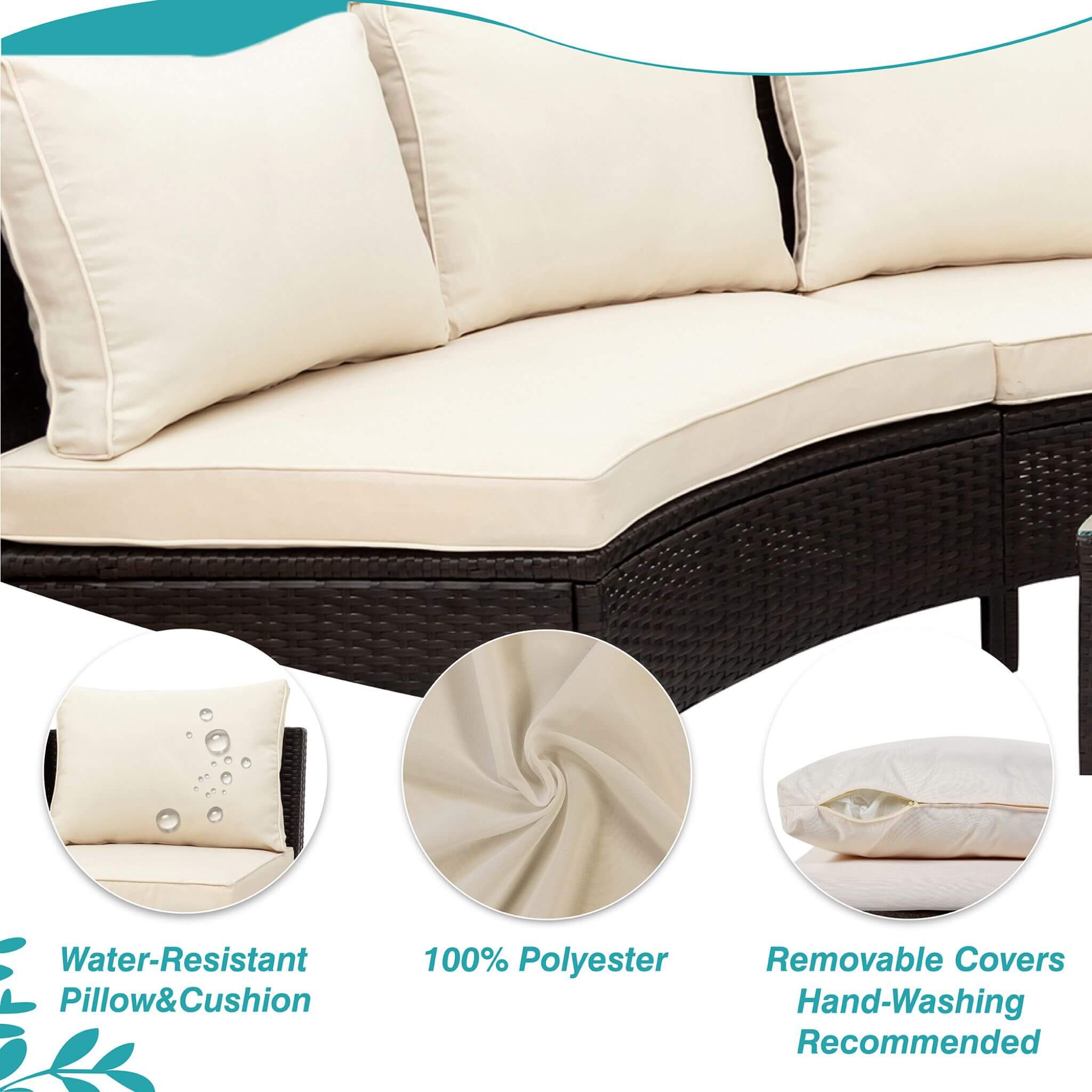 Alora 5-Piece Half-Moon Rattan Wicker Outdoor Sectional Sofa Set with Glass Table