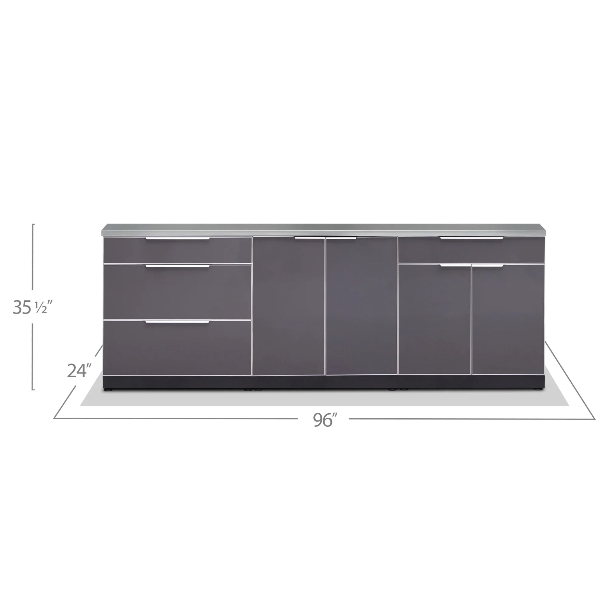 NewAge Products 96 inch Slate Gray 4-Piece Outdoor Kitchen Cabinet Set with Stainless Steel Countertop