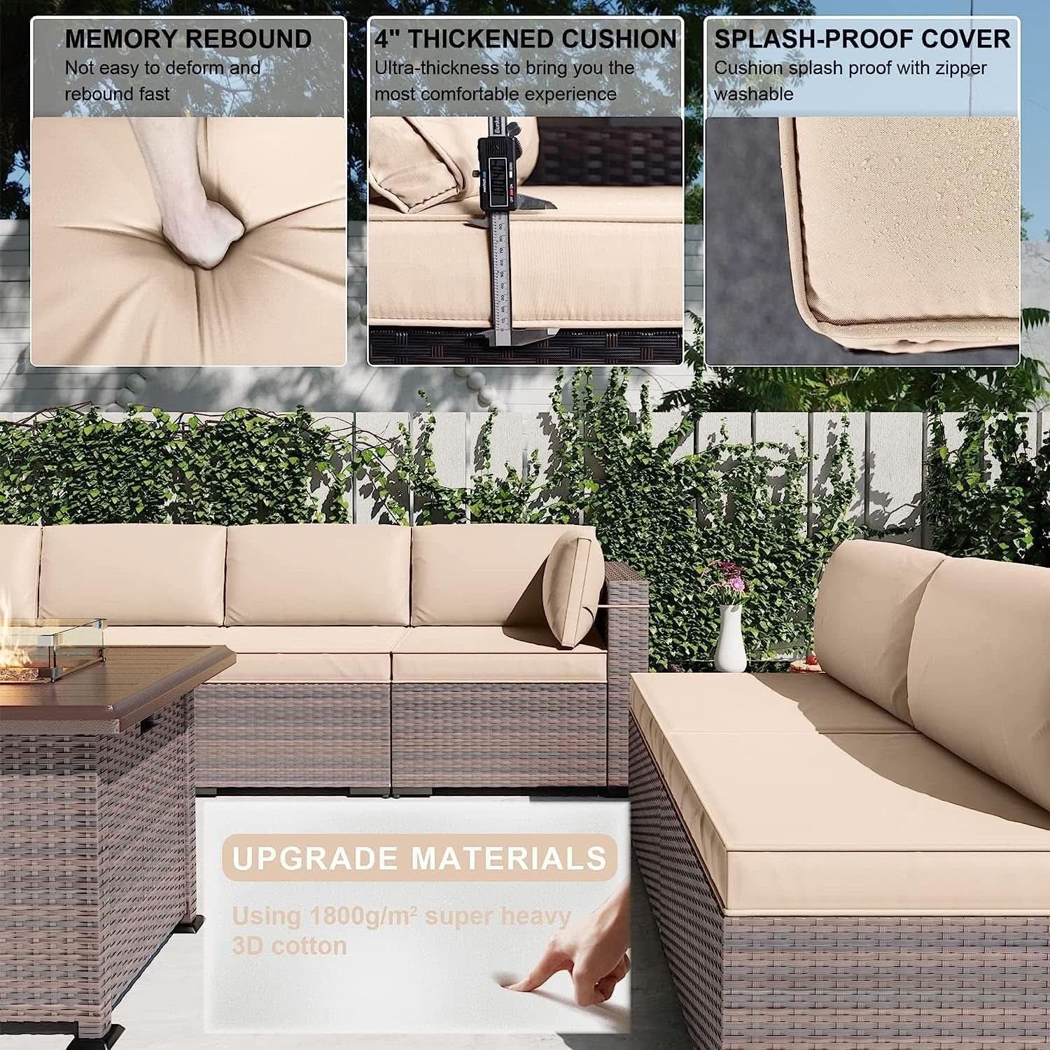 Luxury 13-Piece Modular Outdoor Wicker Patio Furniture Set with Fire Pit Table & Glass Side Tables