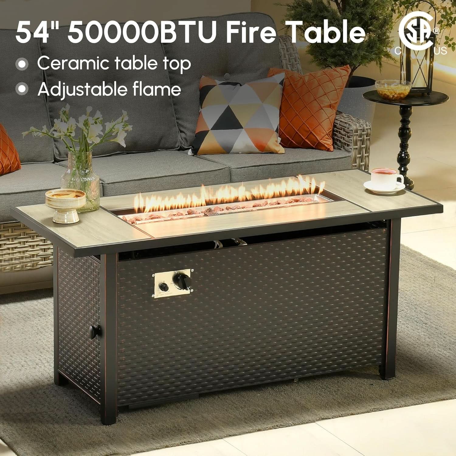 7-Piece Outdoor Wicker Patio Conversation Set with Fire Pit Table & Swivel Chairs
