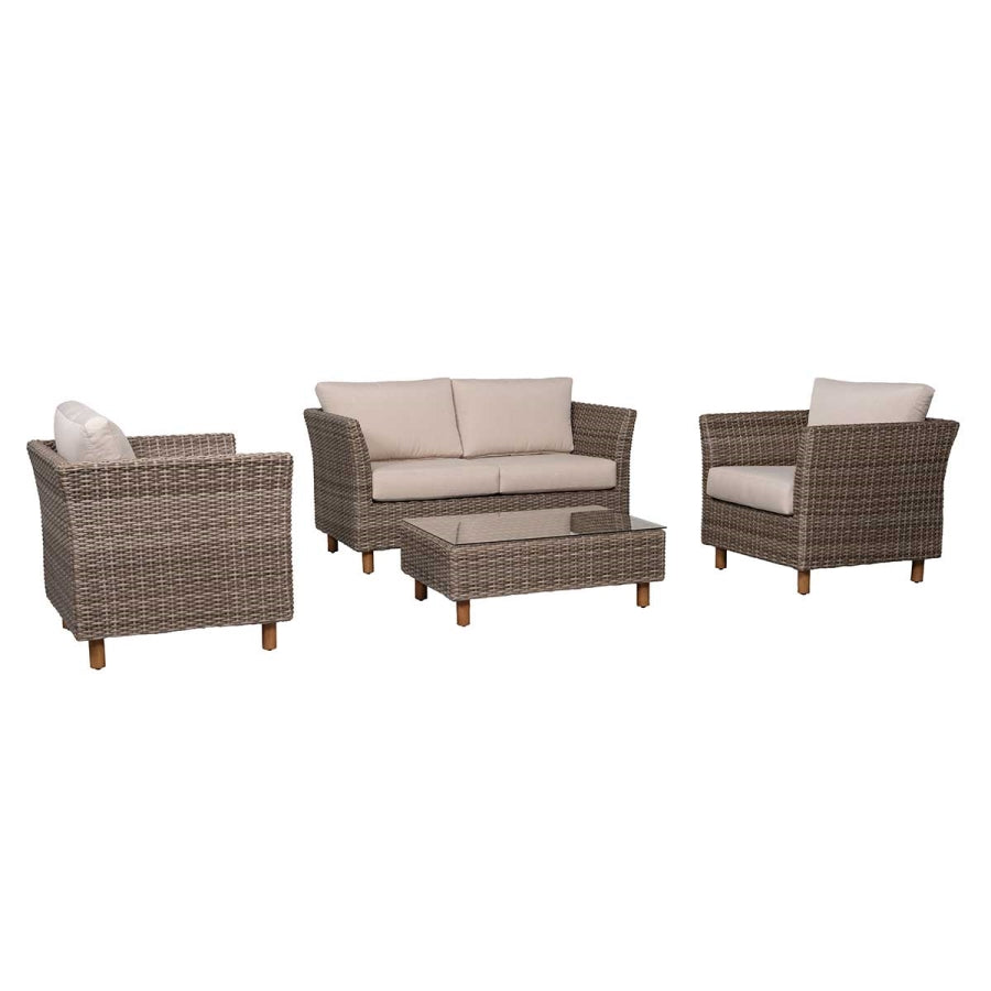 Orlando 4-Piece Wicker Patio Set with Sunbrella Cushions & Glass-Top Table