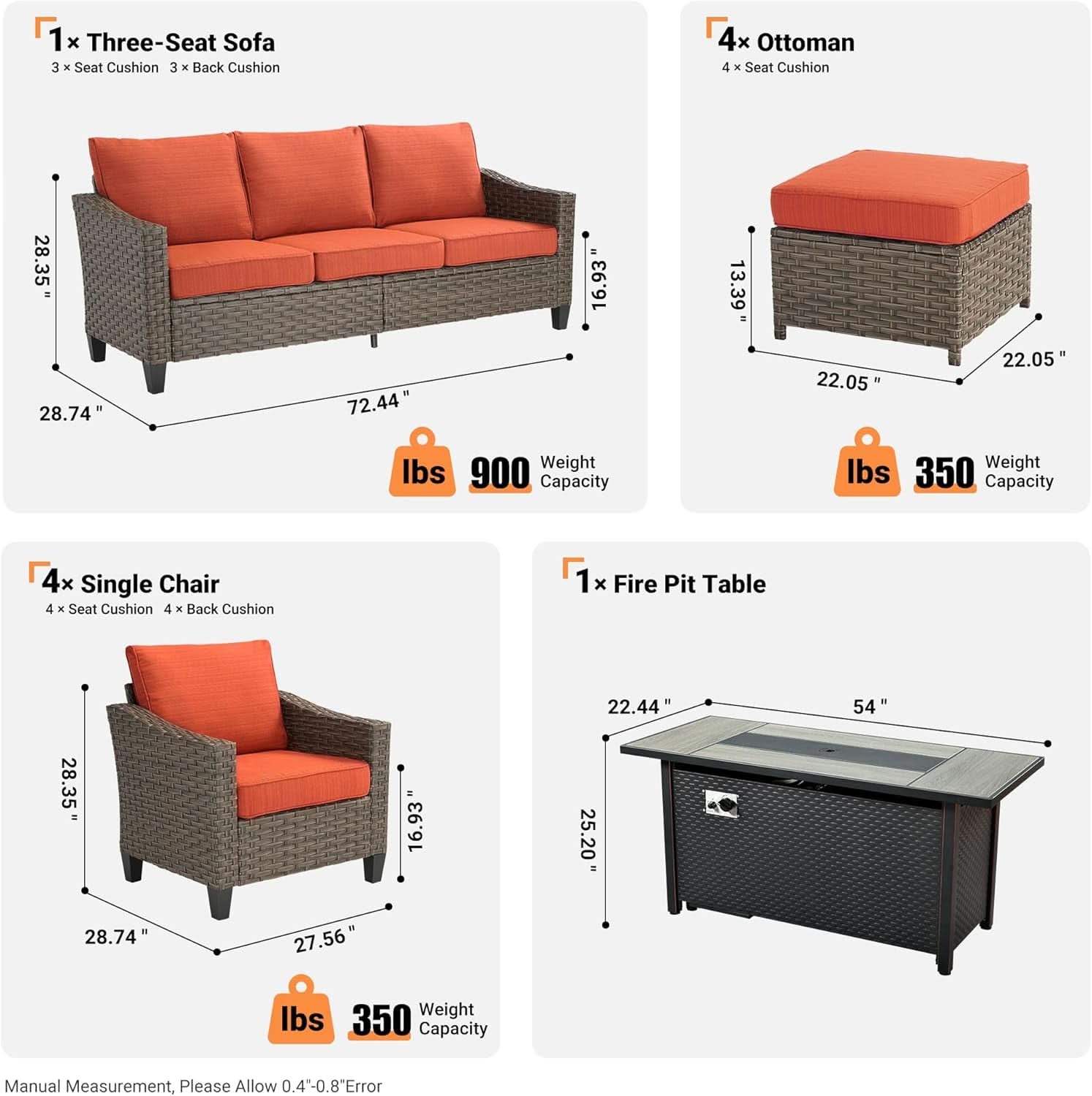 10-Piece Outdoor Wicker Patio Conversation Set with Fire Pit Table & Ottomans