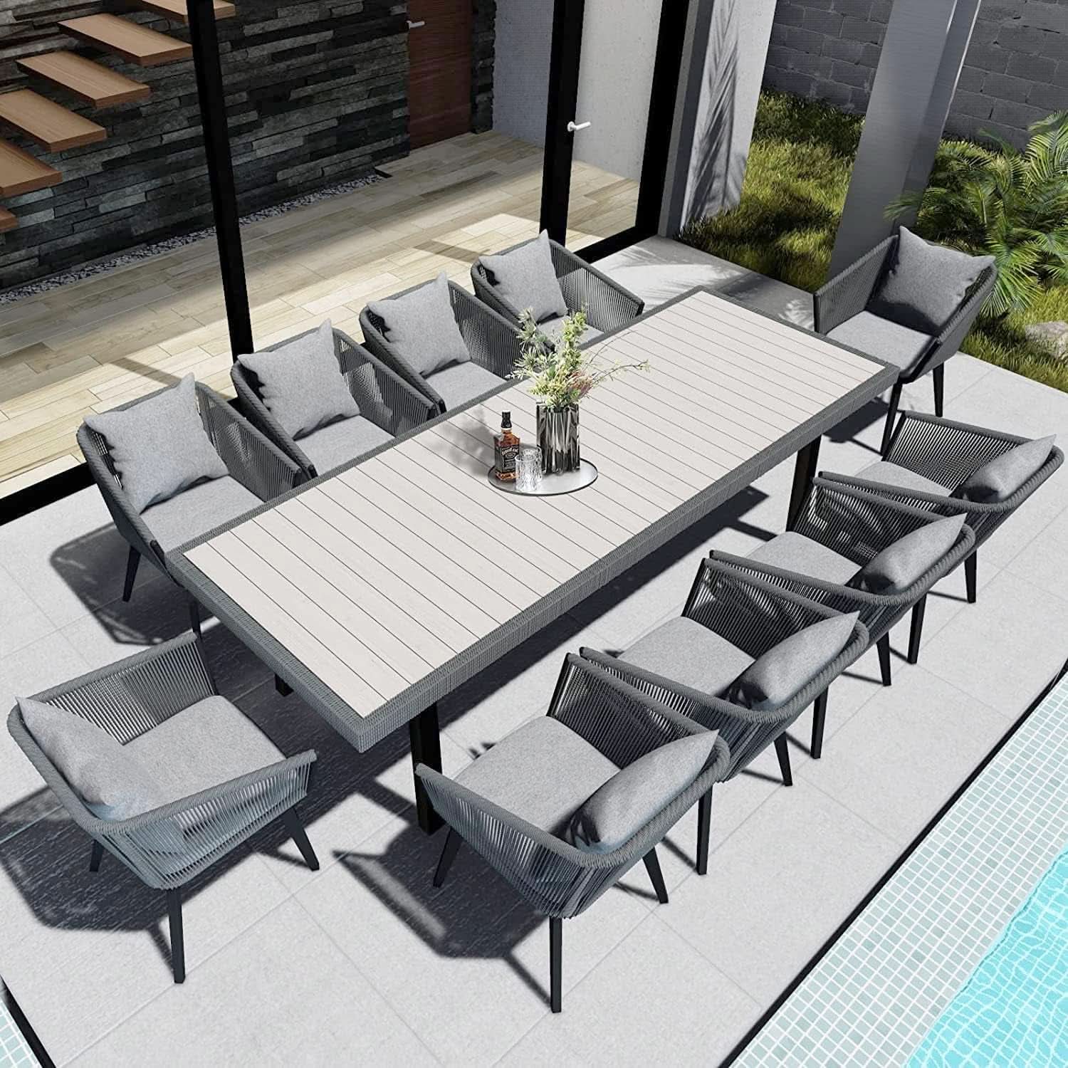 Elegant 10-Piece Outdoor Patio Dining Furniture Set – Modern Wicker Conversation & Dining Set