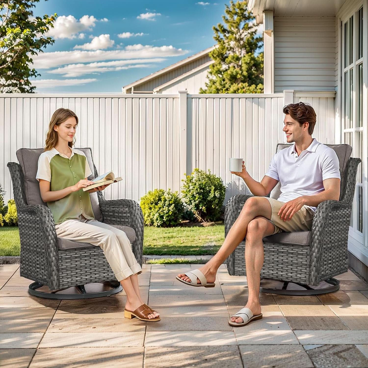 7-Piece Outdoor Patio Conversation Set with Swivel Rocker Chairs & Ottomans