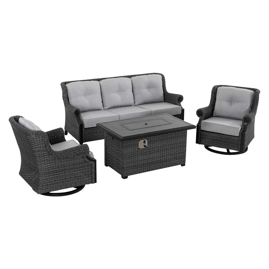 Lassen 4-Piece Outdoor Fire Pit Seating Set with Swivel Rocking Chairs & 3-Seat Sofa