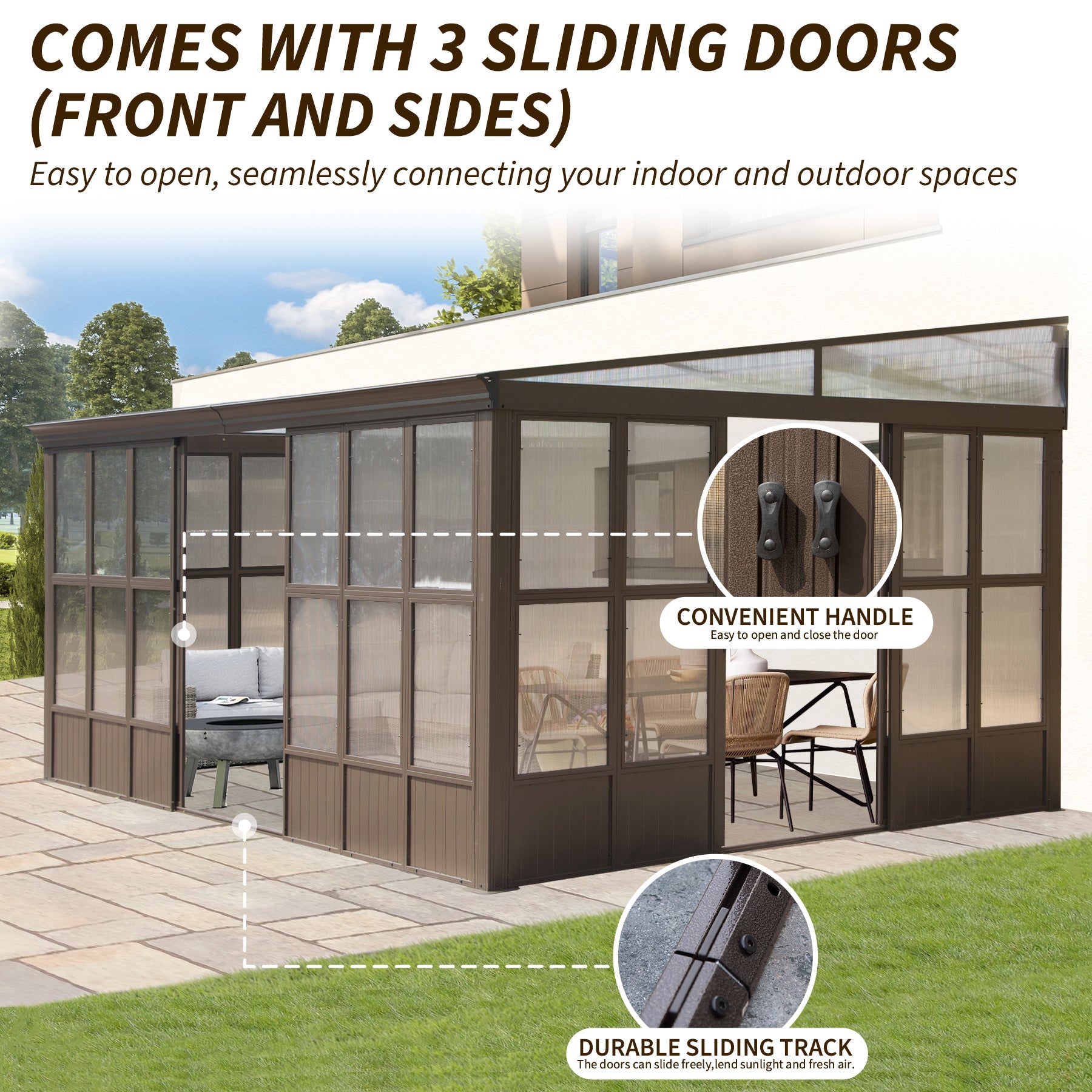 12x16FT All Season Sunroom with Detachable Polycarbonate Windows