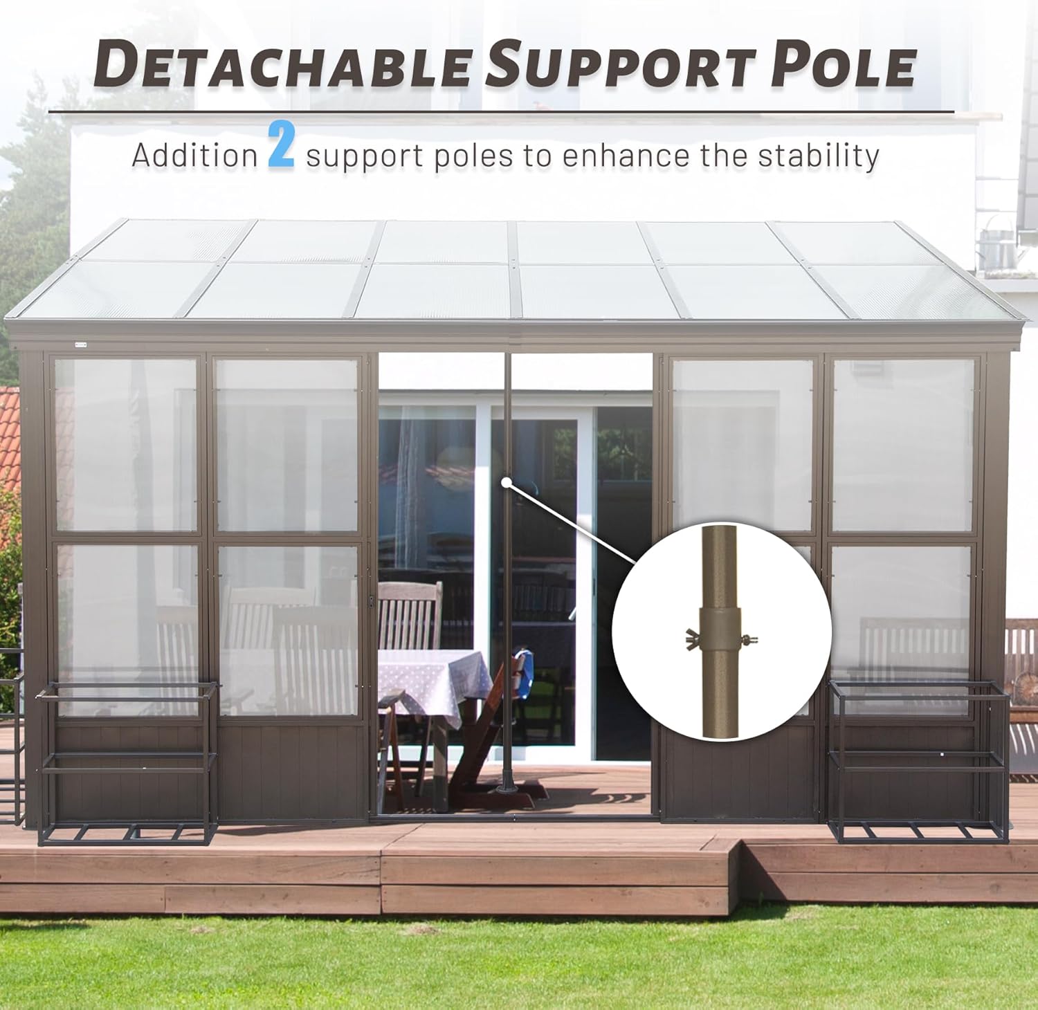 10x14FT All Season Sunroom with Detachable Windows and Sliding Doors