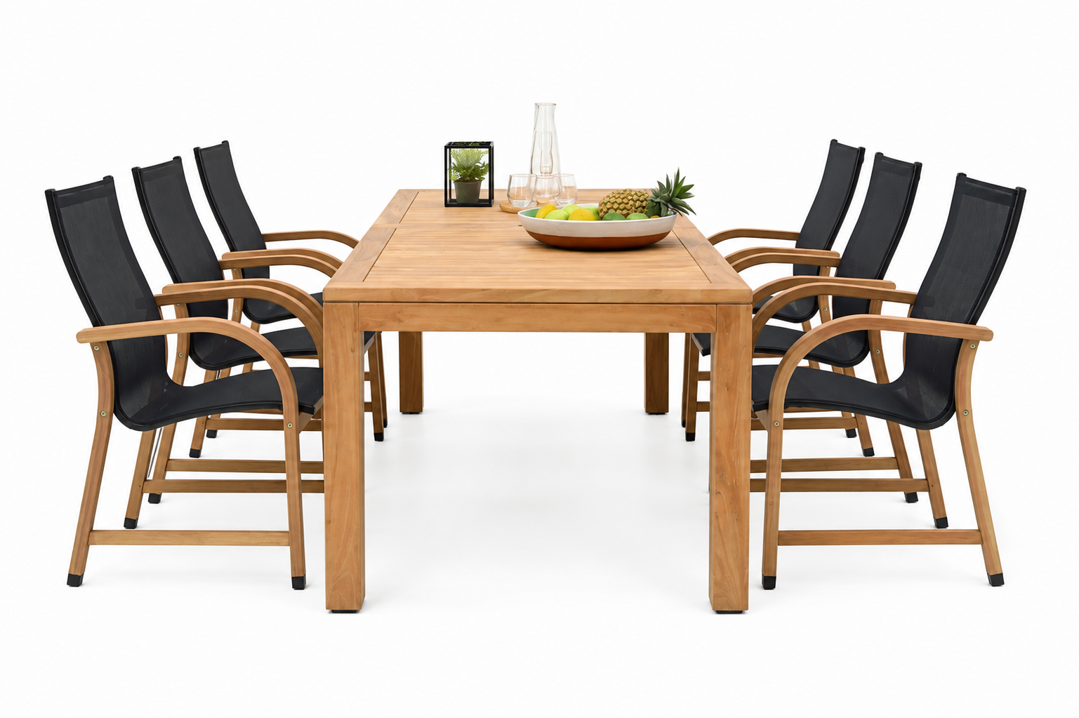 Rinjani Rectangular Table and 6 Manhattan Black Armchair