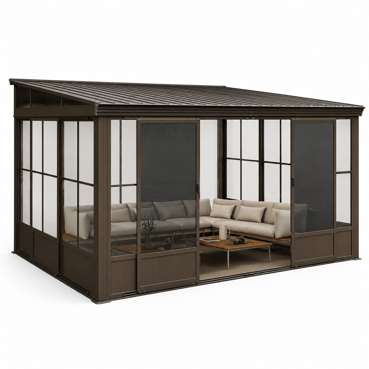 [10X12FT] Alora Atrium Premium Against Wall Mounted Solarium Sunroom With Galvanized Steel Sloping Roof