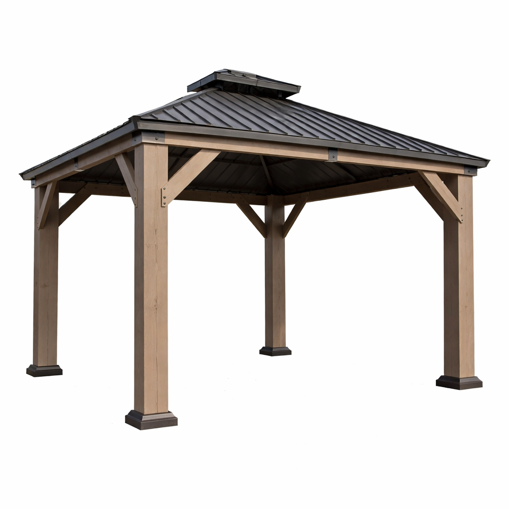 Alora Cedar Wood Hardtop Gazebo with Double Roof & Ceiling Hooks – Outdoor Pavilion