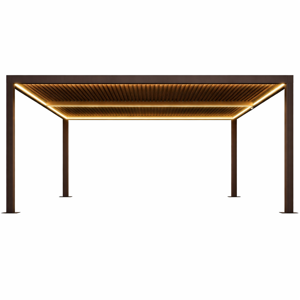 Alora Aluminum Louvered Pergola with LED Lighting & Adjustable Roof – Modern Smart Outdoor System