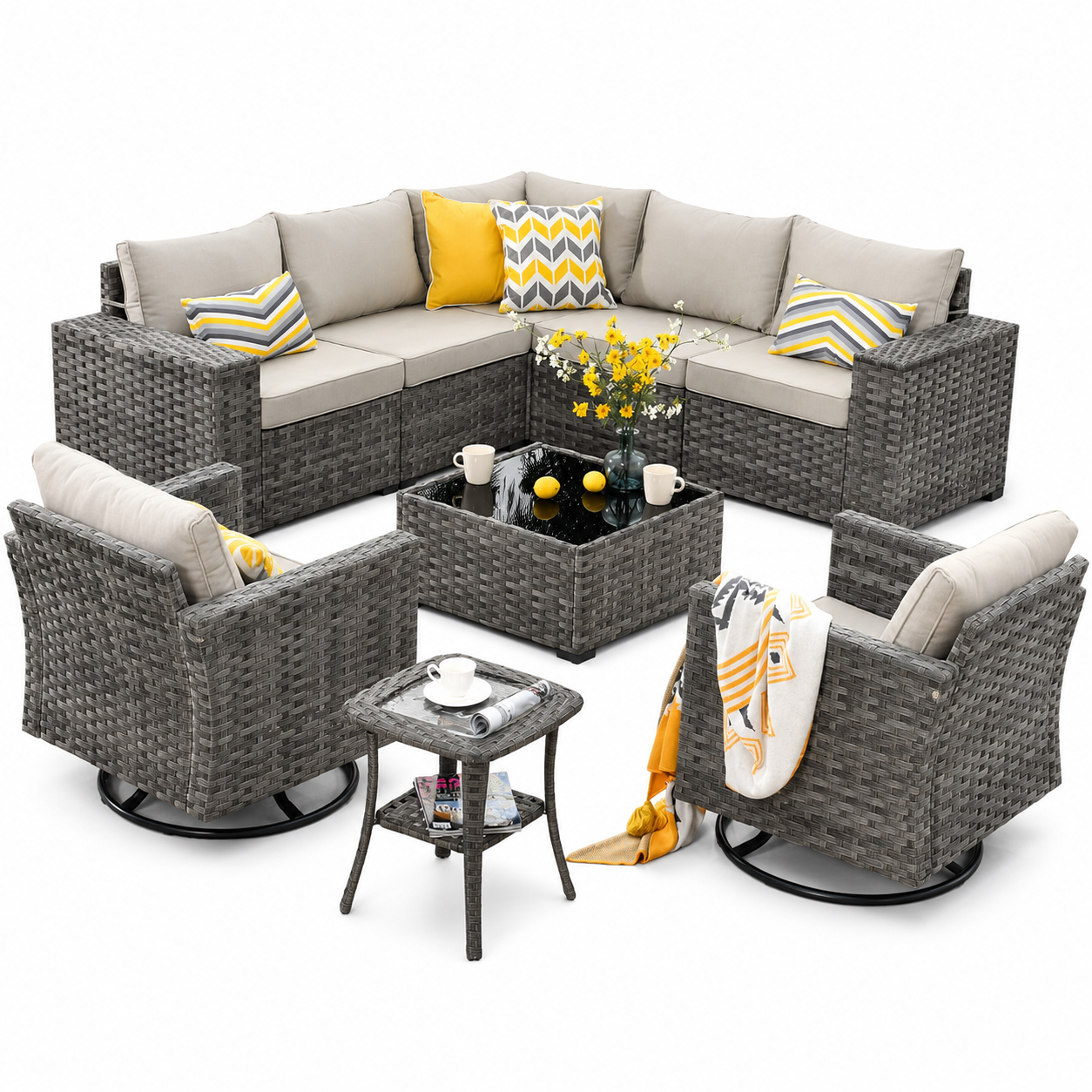 Modern Modular Outdoor Wicker Sectional Sofa Set