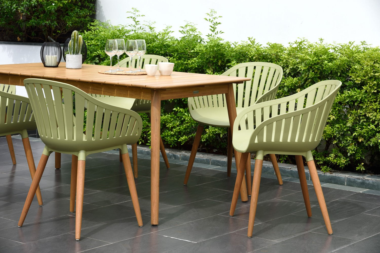 Nassau 7 Piece Rectangular Dining Set – Sage Green Social Plastic®