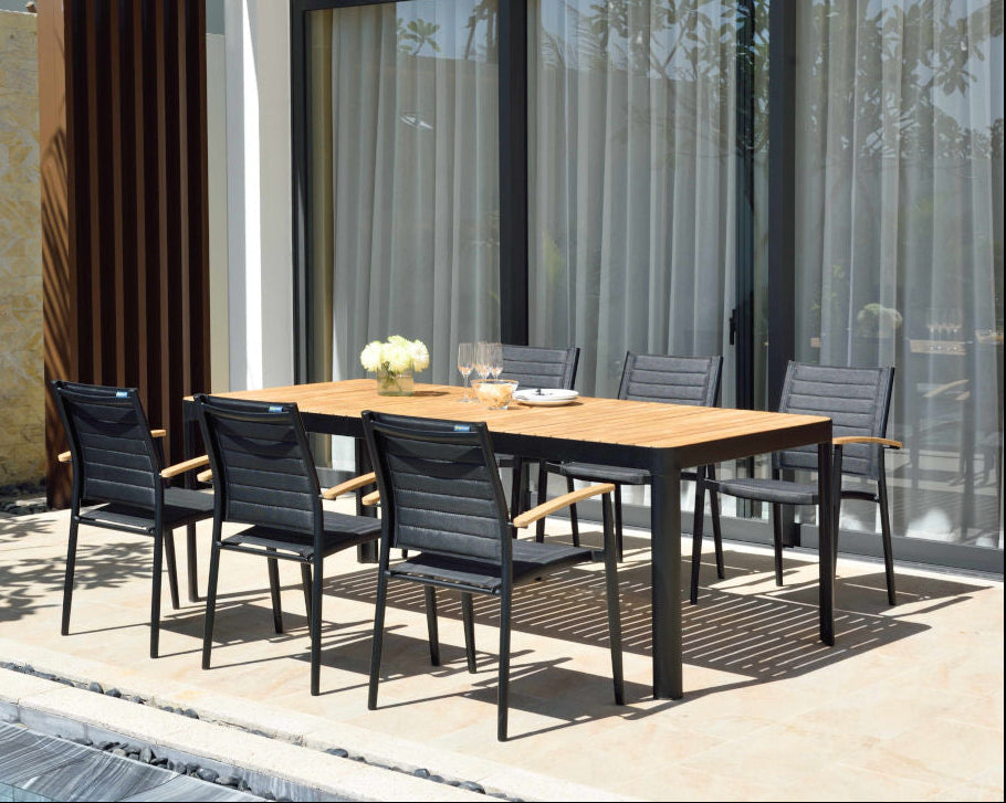 Portals Dark Lite FSC Teak Wood and Aluminum Rectangular Dining Set