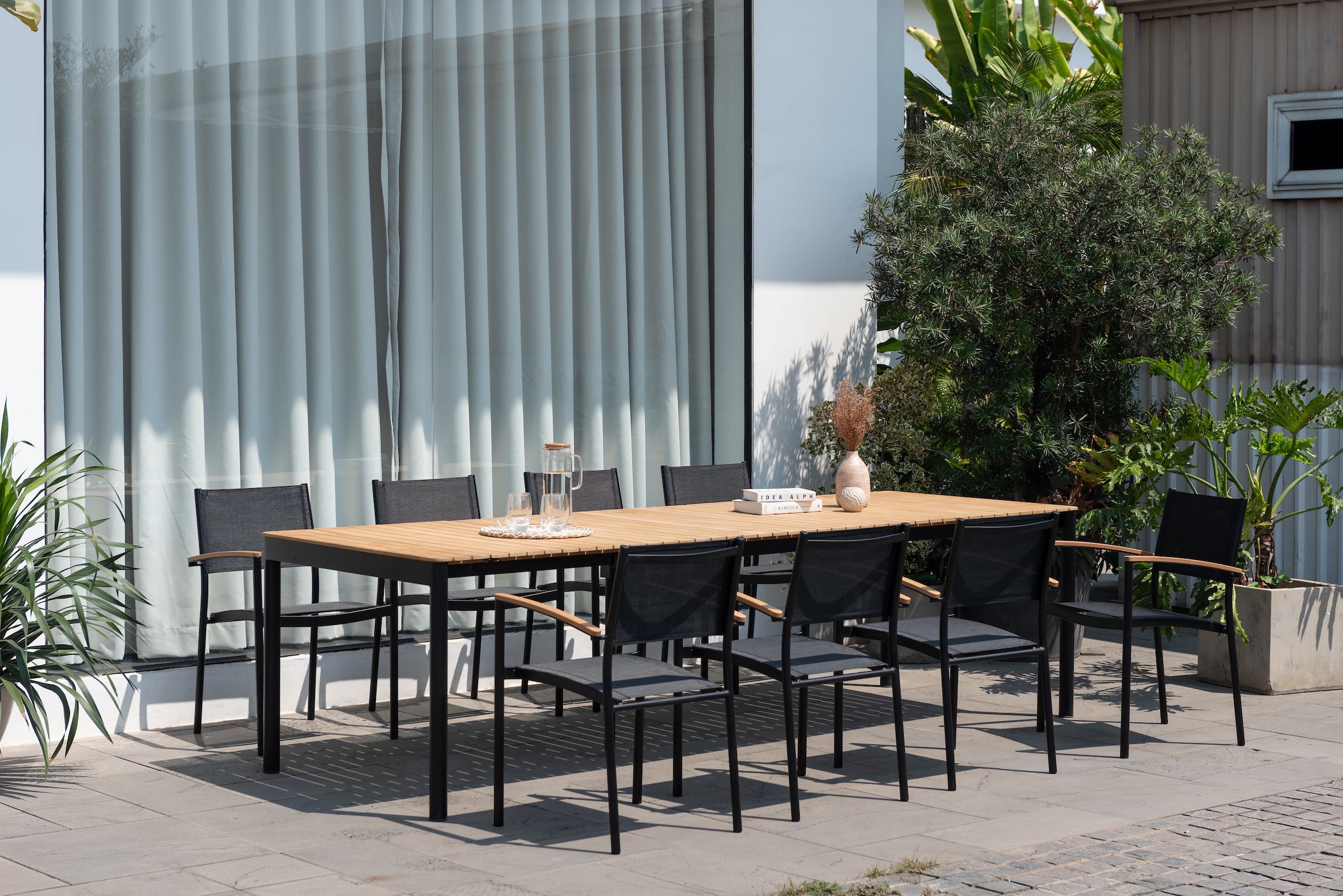 Topaz Dark Teak and Aluminum Rectangular Extendable Table