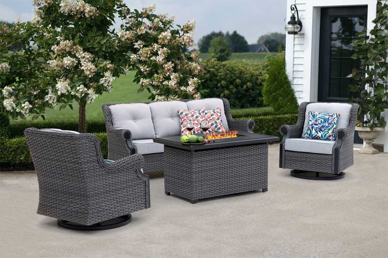 Lassen 4-Piece Outdoor Fire Pit Seating Set with Swivel Rocking Chairs & 3-Seat Sofa