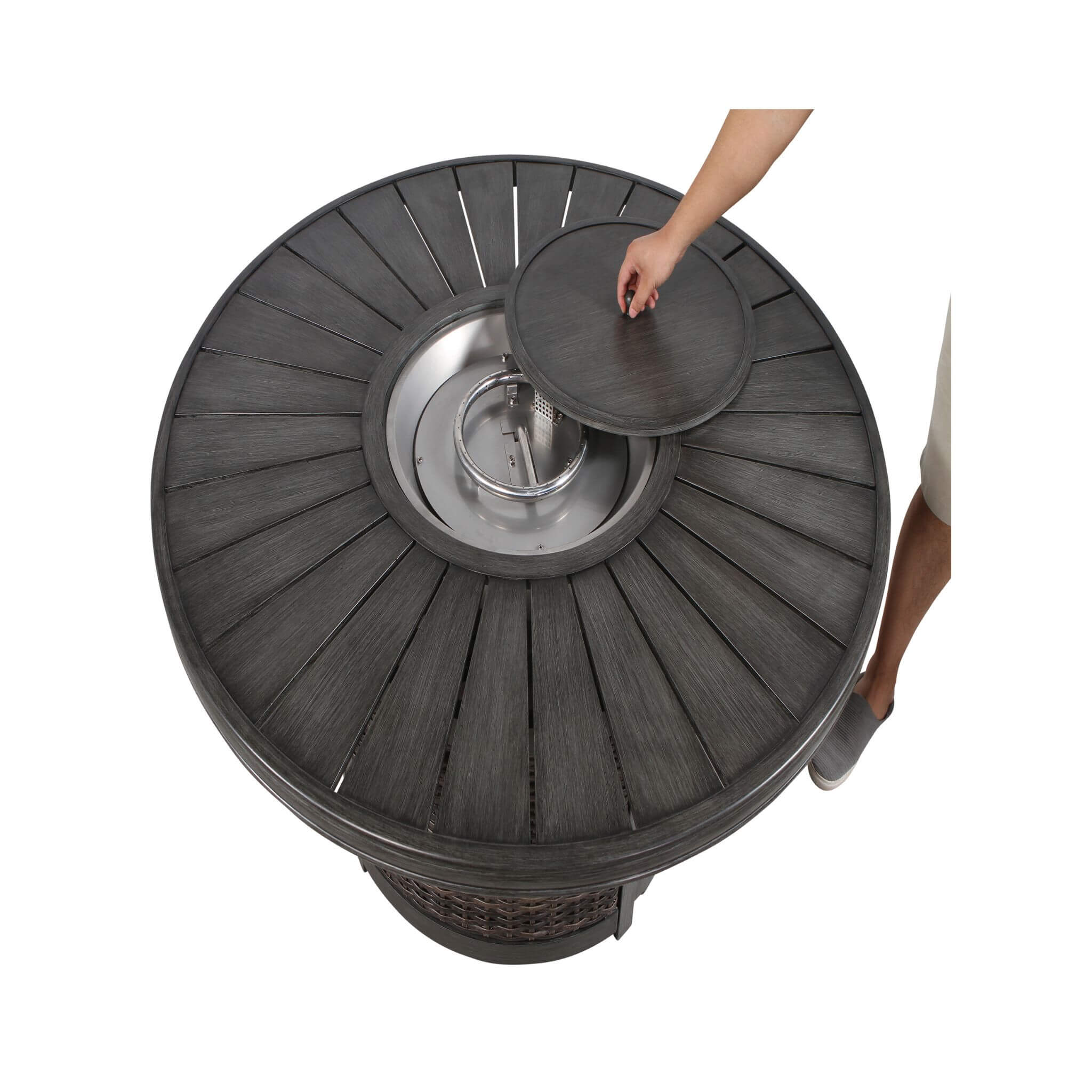 Alora 52 inch Wicker Propane Fire Pit Table with Aluminum Top