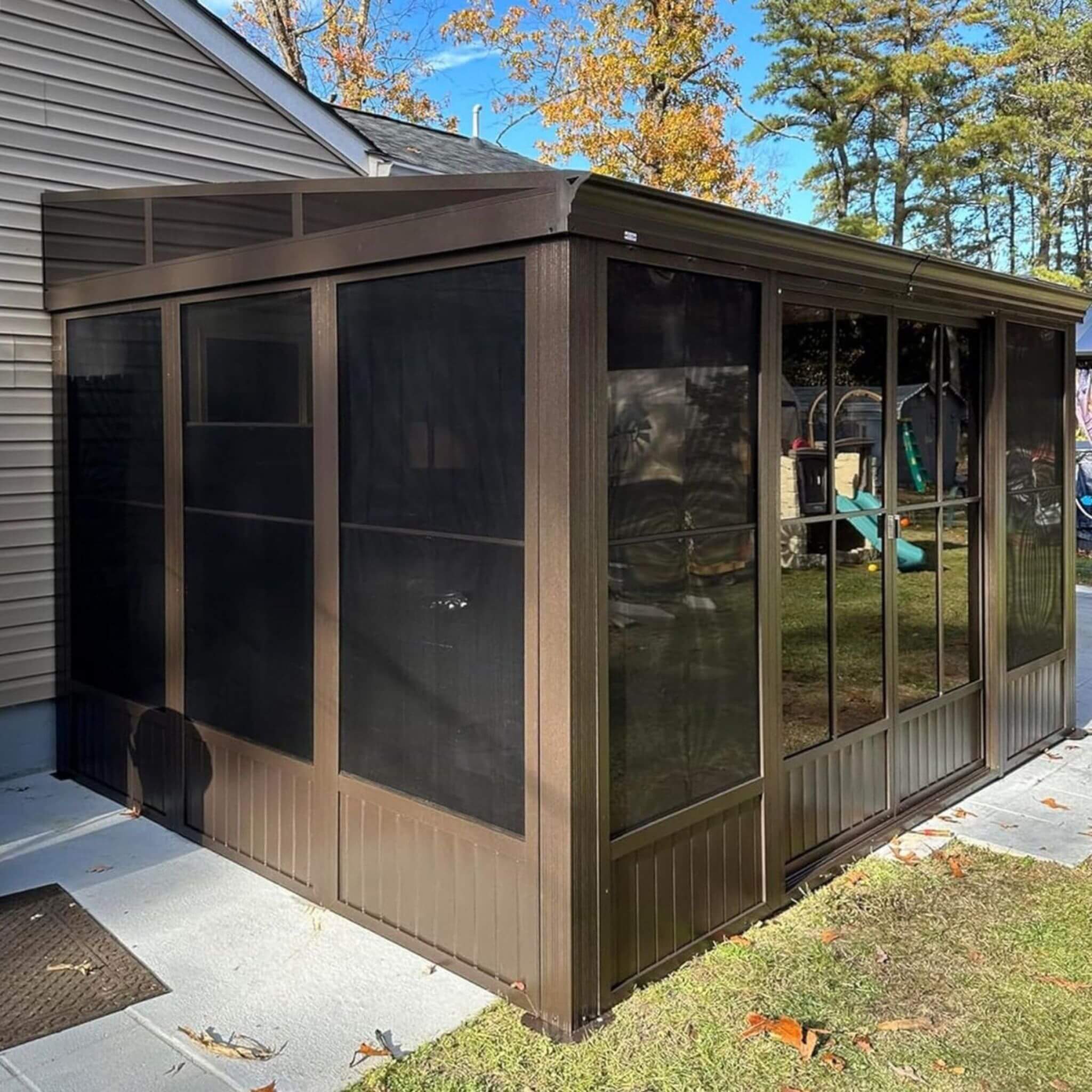 [10X12FT] Alora Atrium Premium Against Wall Mounted Solarium Sunroom With Galvanized Steel Sloping Roof