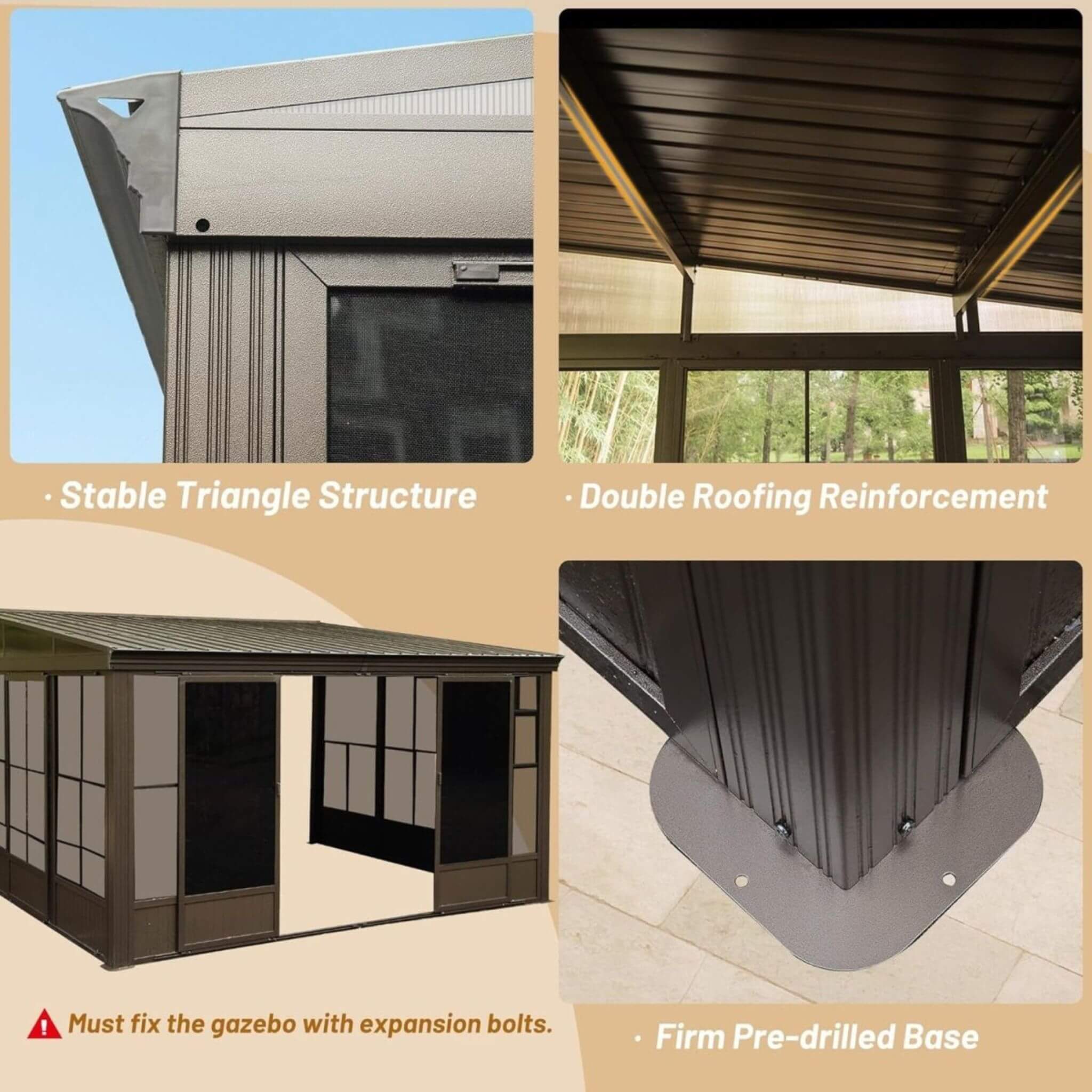 [10X12FT] Alora Atrium Premium Against Wall Mounted Solarium Sunroom With Galvanized Steel Sloping Roof