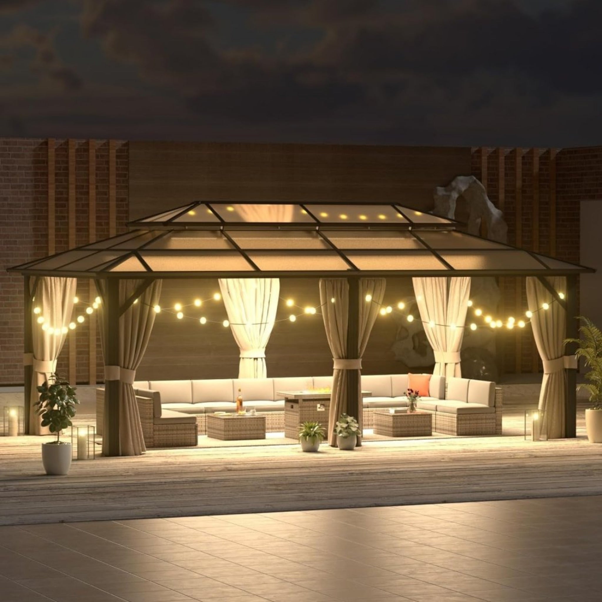 Alora Aluminum Hardtop Gazebo with Polycarbonate Roof, UV Protection, Netting & Curtains