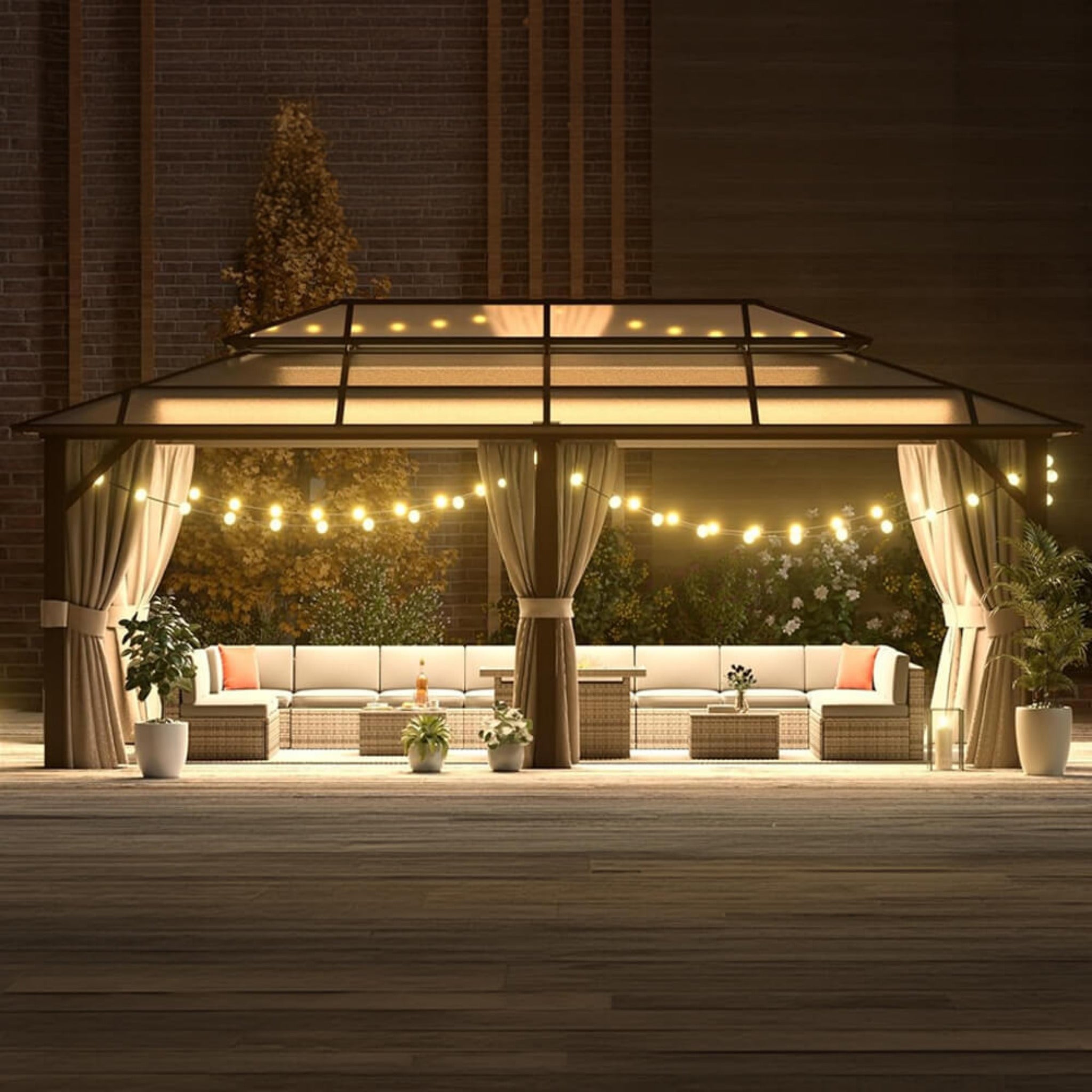 Alora Aluminum Hardtop Gazebo with Polycarbonate Roof, UV Protection, Netting & Curtains