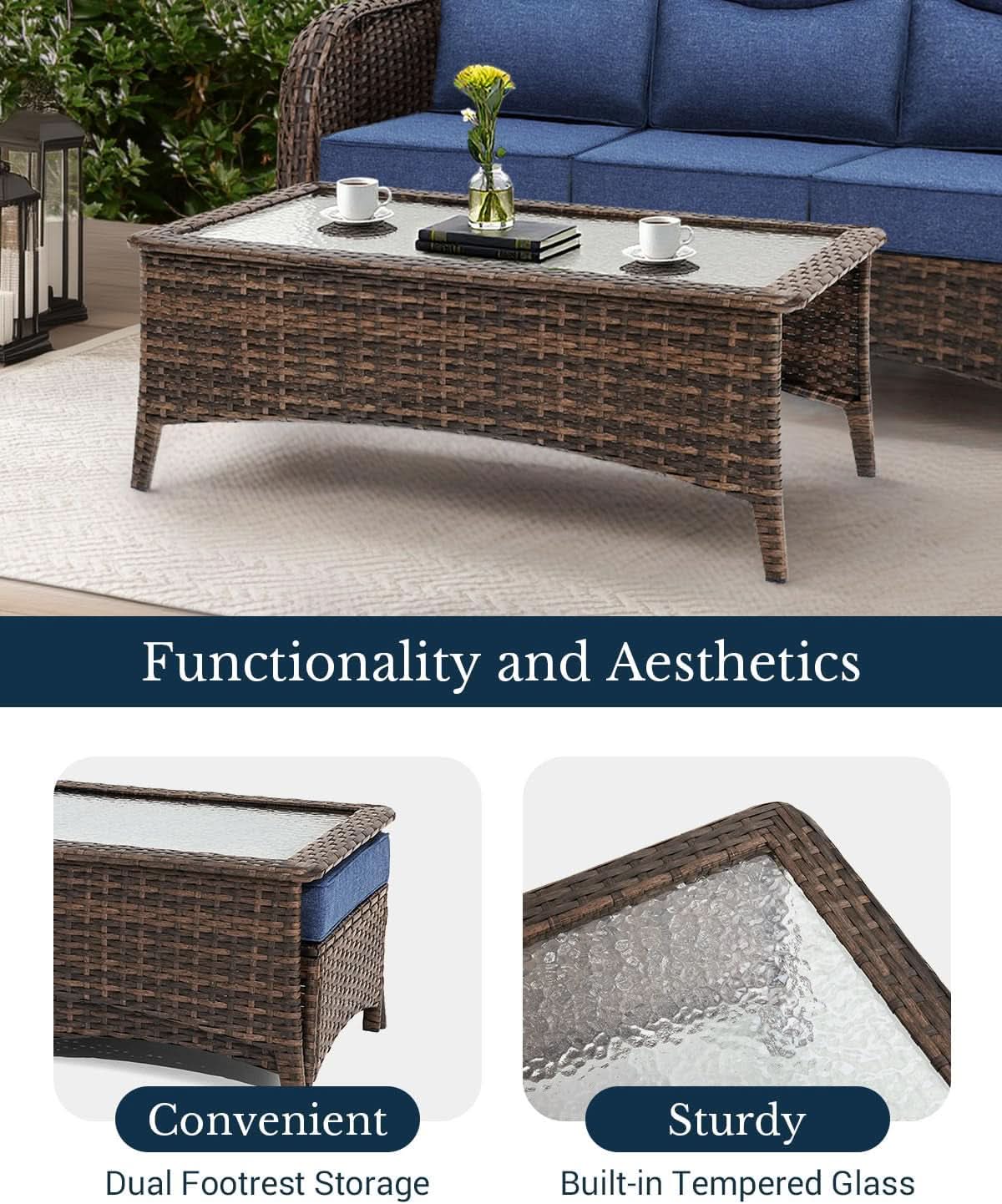 7-Piece Luxury Outdoor Wicker Patio Sofa Set with Swivel Rocking Chairs & Ottomans