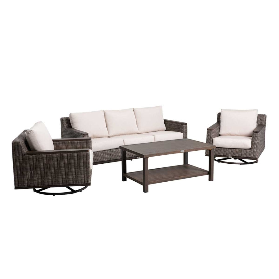 Beaufort 4-Piece Wicker Patio Set with Swivel Rocking Chairs, Sunbrella Cushions & Coffee Table