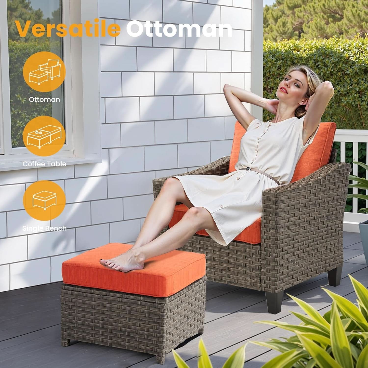 10-Piece Outdoor Wicker Patio Conversation Set with Fire Pit Table & Ottomans