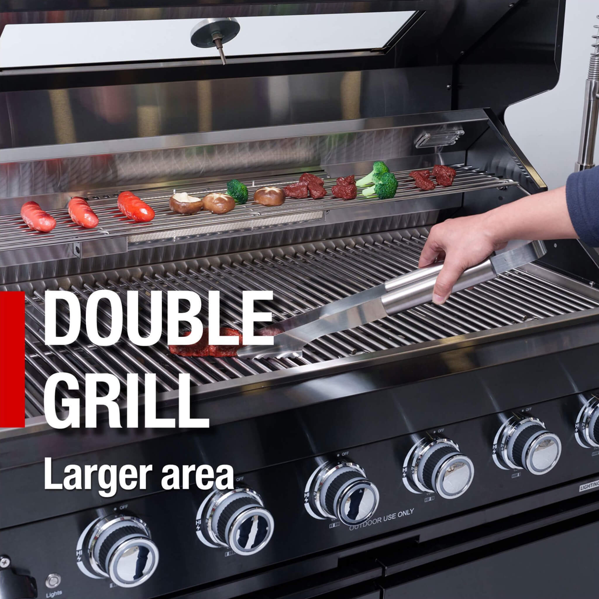 Castelle Flame 43 inch 6-Burner Outdoor Kitchen Island Grill with Wine Fridge, Sink & Wheels