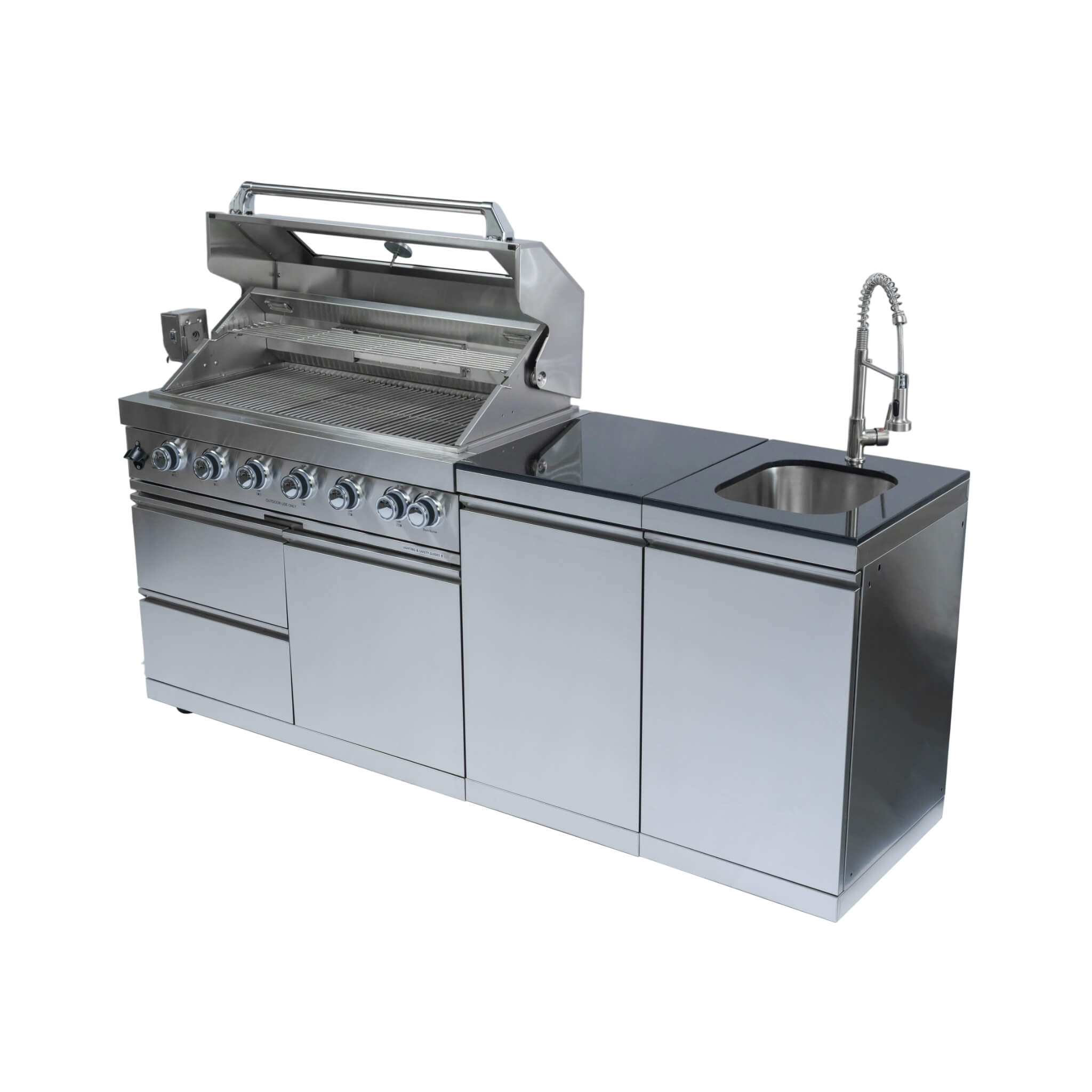 Castelle Flame 43 inch 6-Burner Outdoor Kitchen Island Grill with Sink & Granite Countertops