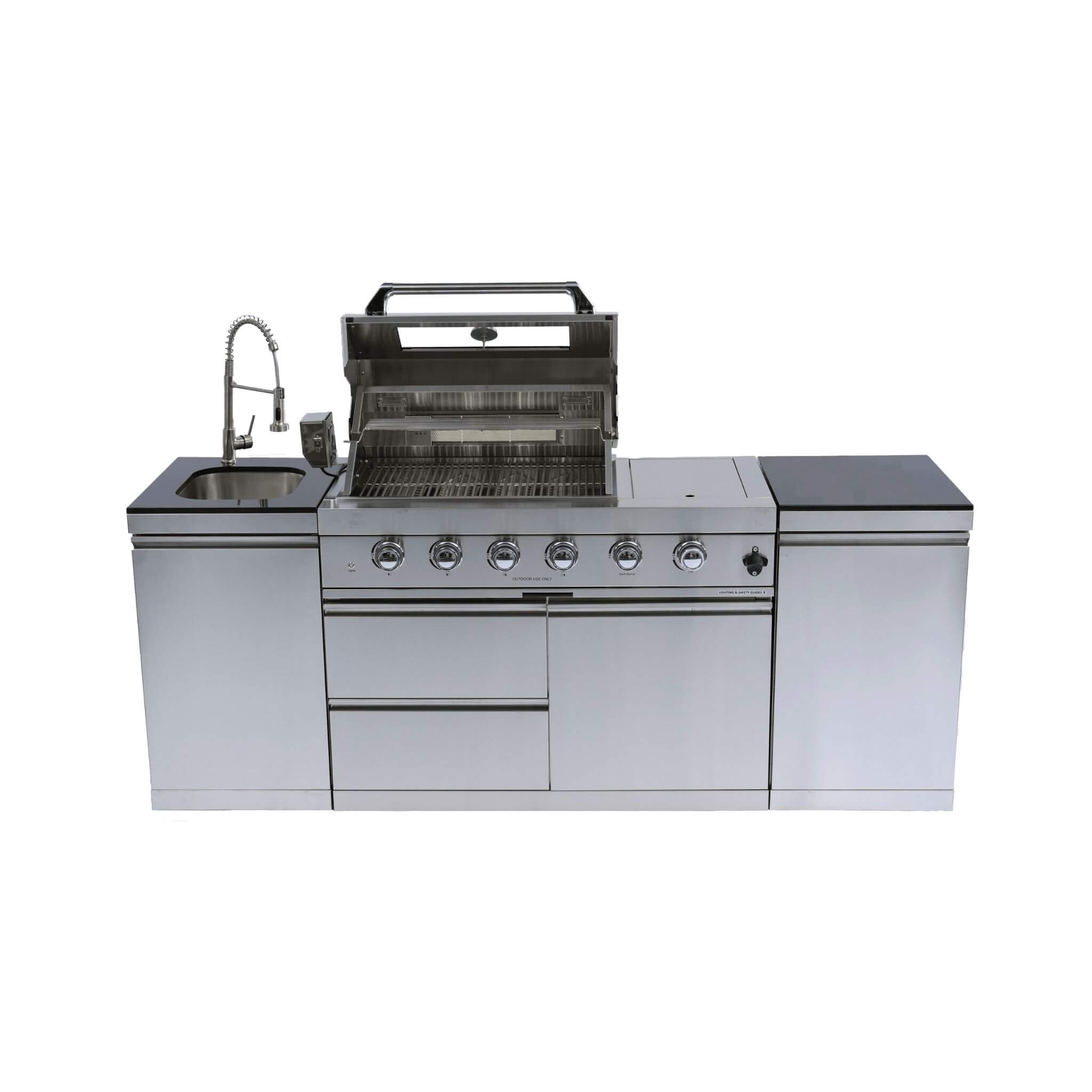 Castelle Flame 46 inch 4-Burner Outdoor Kitchen Island Grill – 85,000 BTU Stainless Steel with Granite Countertops