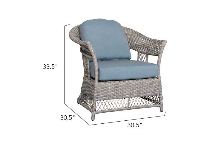 Shell 4-Piece Wicker Patio Sofa Set with Loveseat, Chairs & Wood-Look Table – Blue Cushions