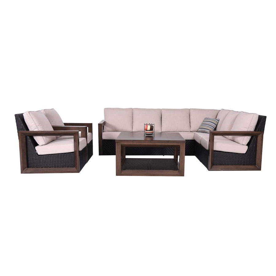 Delano 6-Piece Wicker Sectional Patio Set with Coffee Table, Seating for 8 & Cushions