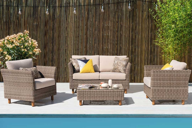 Orlando 4-Piece Wicker Patio Set with Sunbrella Cushions & Glass-Top Table