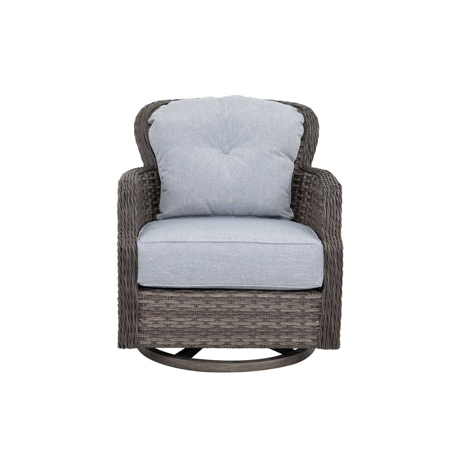 Tenaya 4-Piece Wicker Patio Set with Fire Pit Table & Swivel Rocking Chairs, 6" Cushions