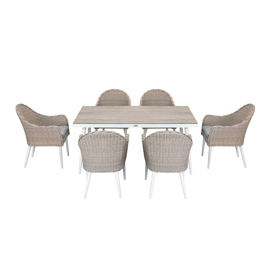 Allux 7-Piece Wicker Patio Dining Set with Ceramic Top Table & Cushioned Chairs – Seats 6