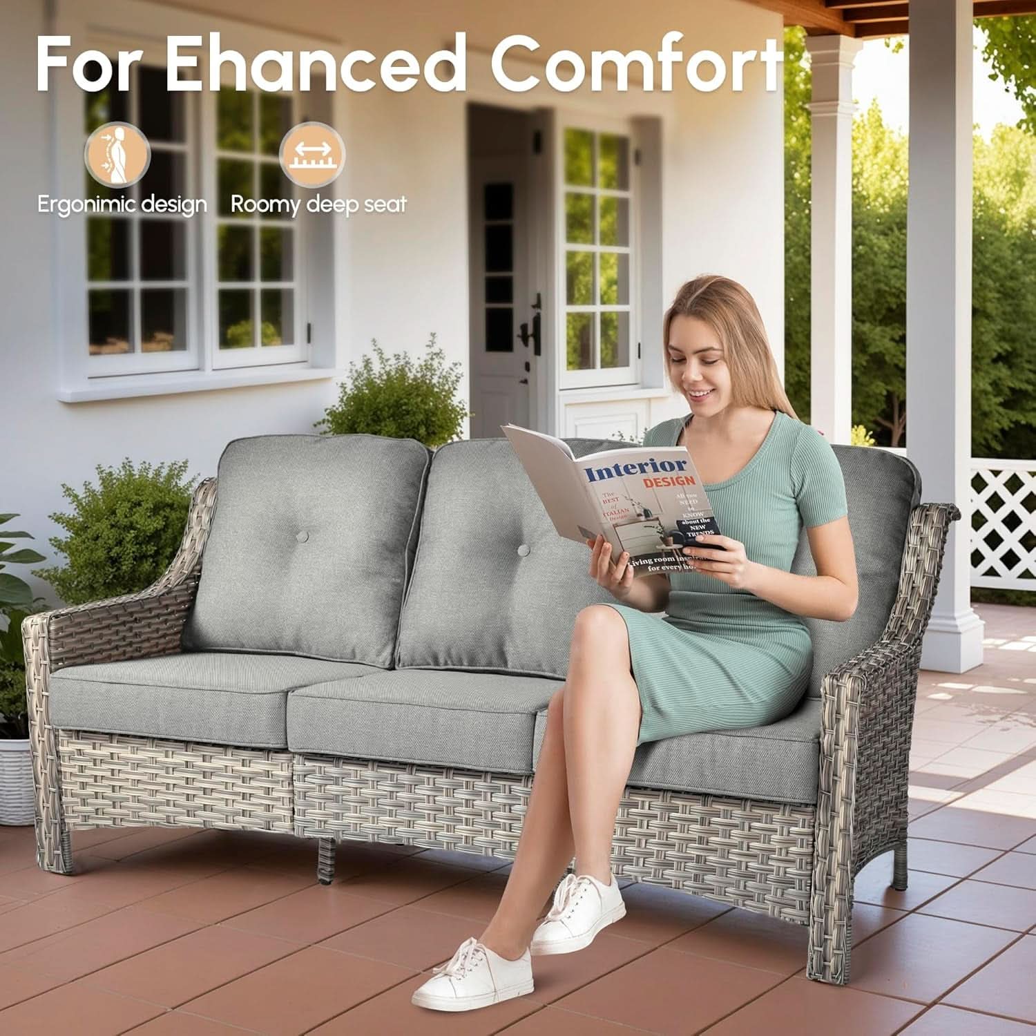 7-Piece Outdoor Wicker Patio Conversation Set with Fire Pit Table & Swivel Chairs