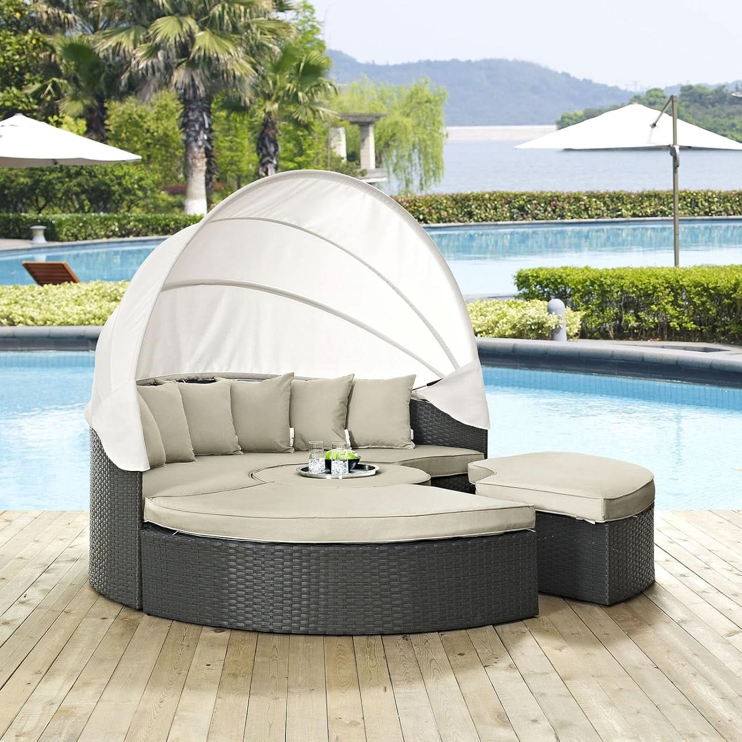 Inviting Outdoor Patio Sunbrella Sectional Daybed with Canopy