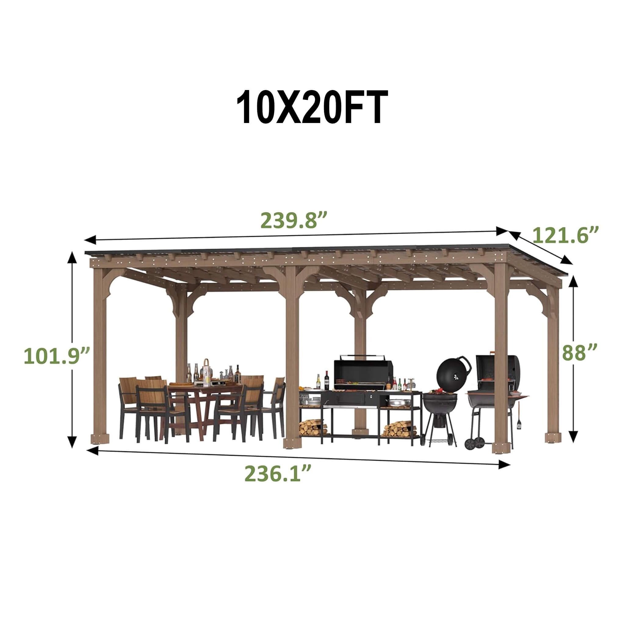 Alora Wooden Grill Gazebo with Sloped Metal Roof – Outdoor BBQ Shelter with Drainage System